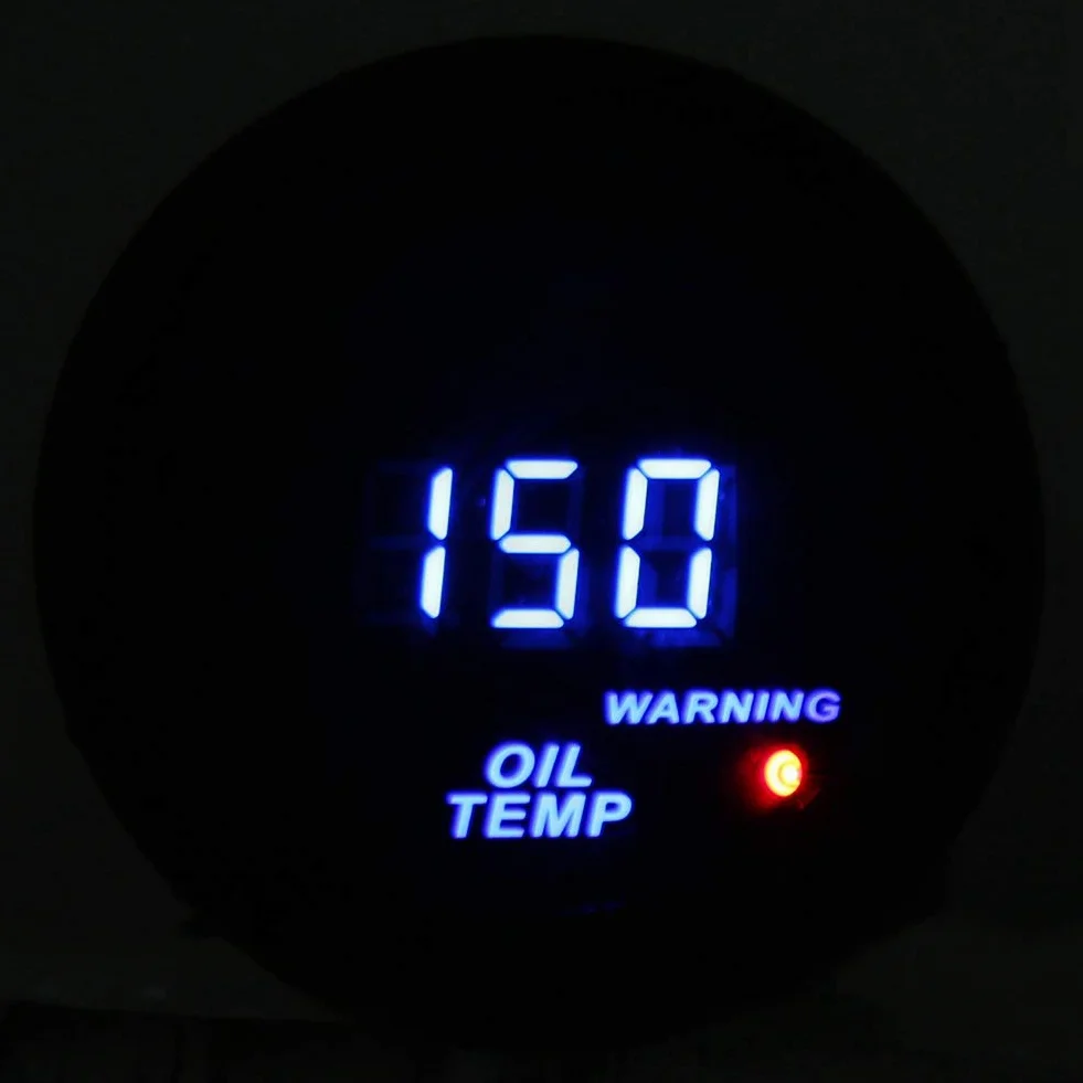 Indicatore di temperatura olio, 52mm Termometro olio con sensore 40~150 ℃ Indicatore di temperatura LED blu Display digitale Indicatore di pressione olio digitale per auto