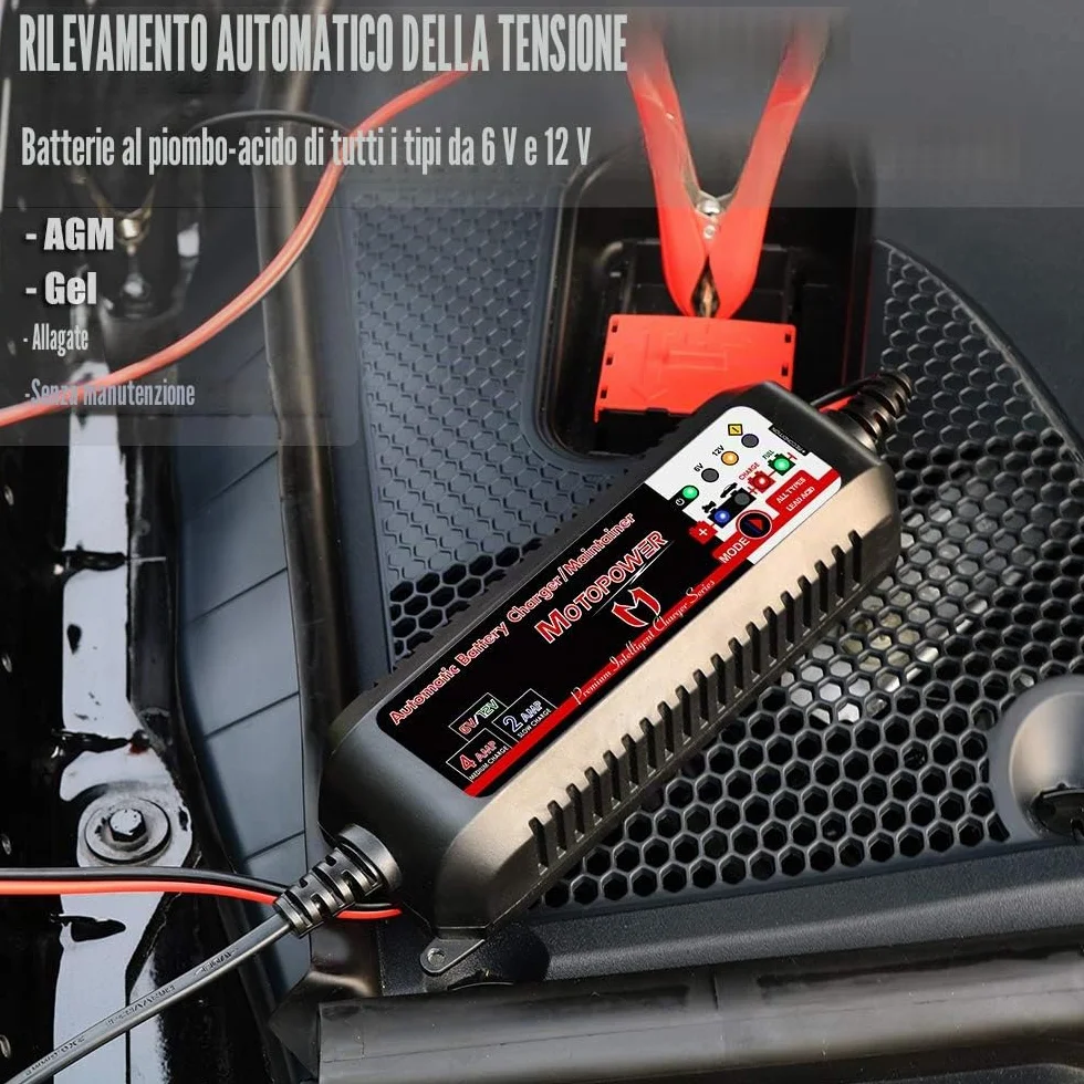 MOTOPOWER Caricabatterie Intelligente 6V/12V 4A Automatico Maintainer