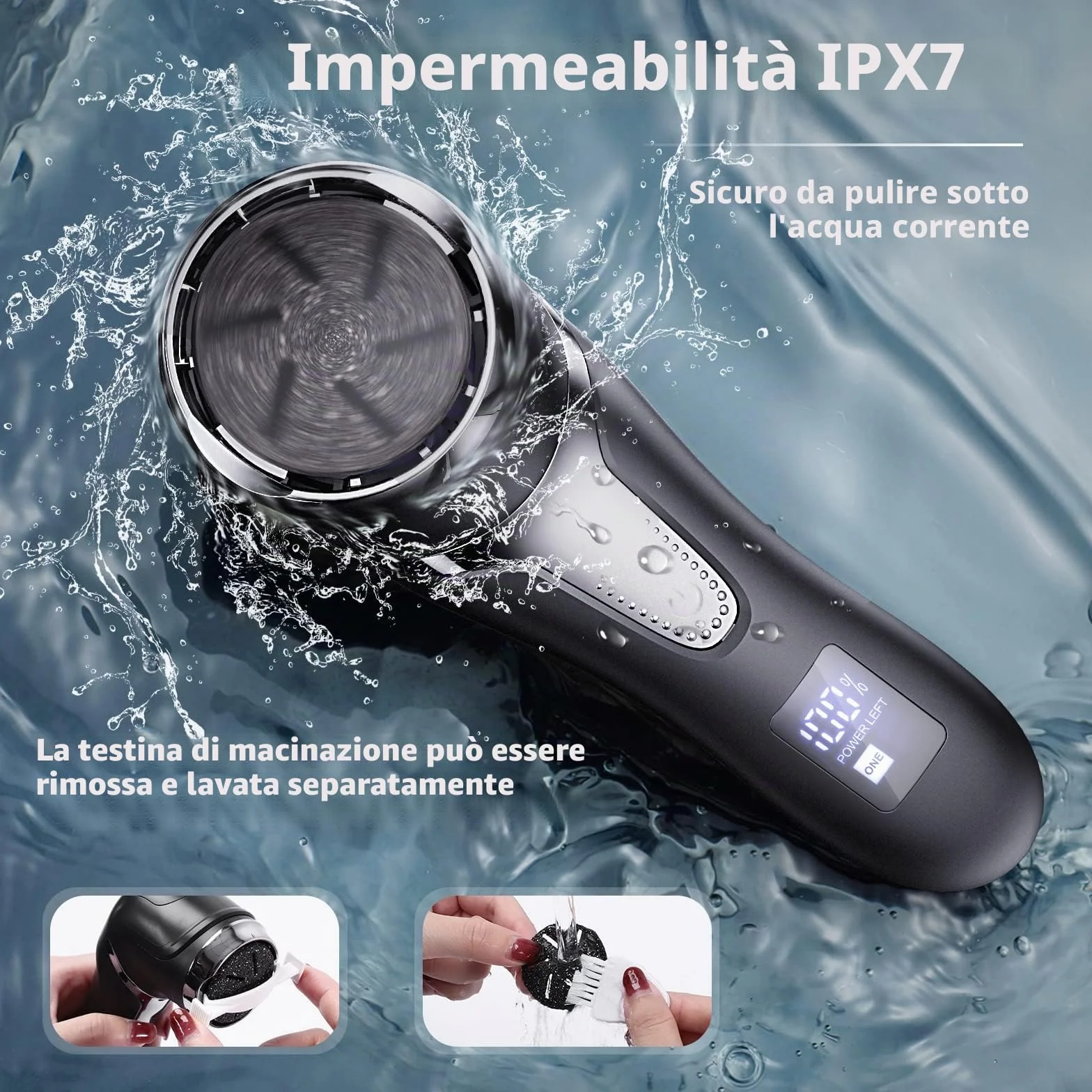 Pedicure Elettrico Professionale Ricaricabile con Aspirazione 3 Teste 2 Velocità IPX7 Impermeabile