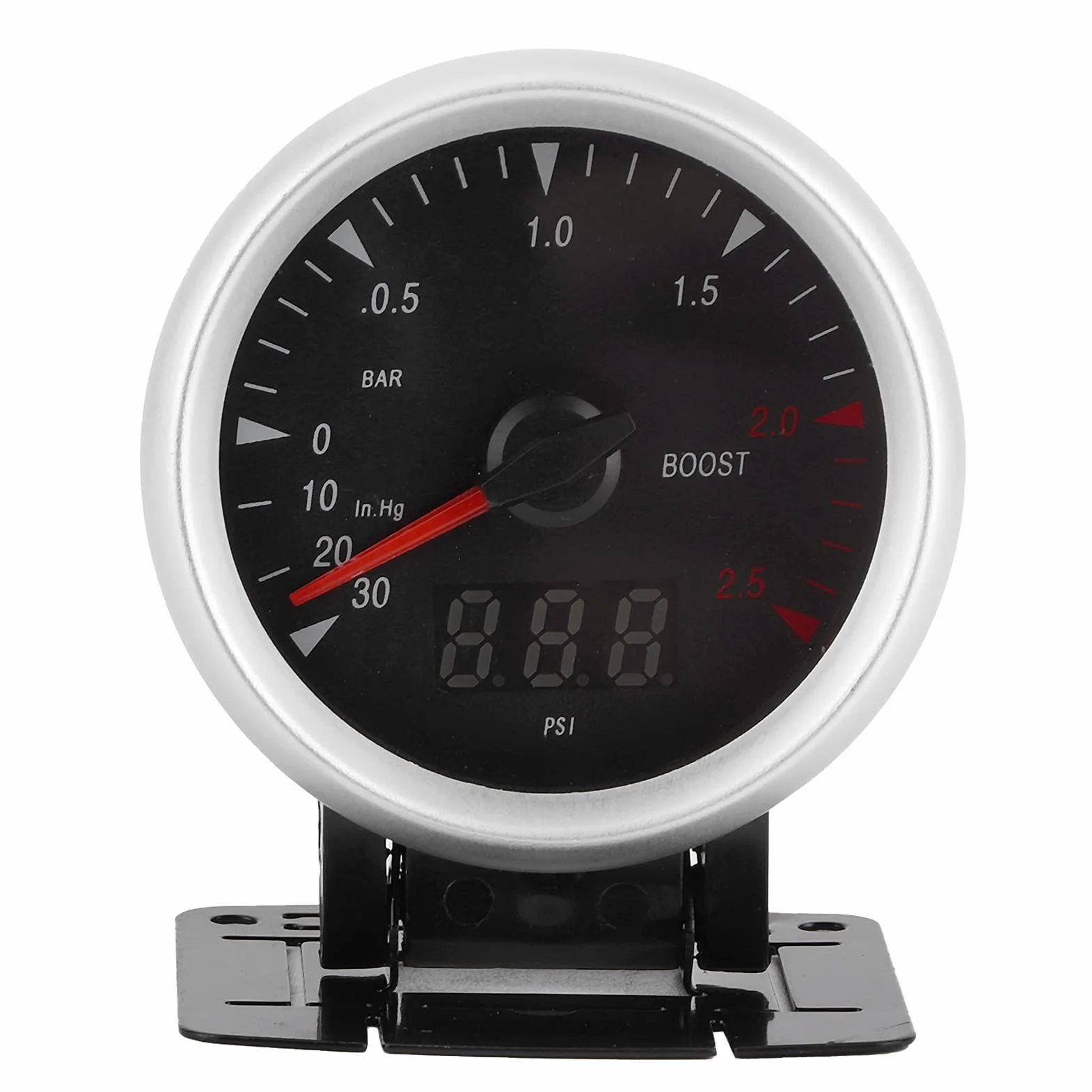 aqxreight - Manometro Turbo, 60 Mm / 2,5 Pollici 12V Indicatore Turbo Boost per Auto LED Universale -30-2,5 BAR Controllo Indicatore LED