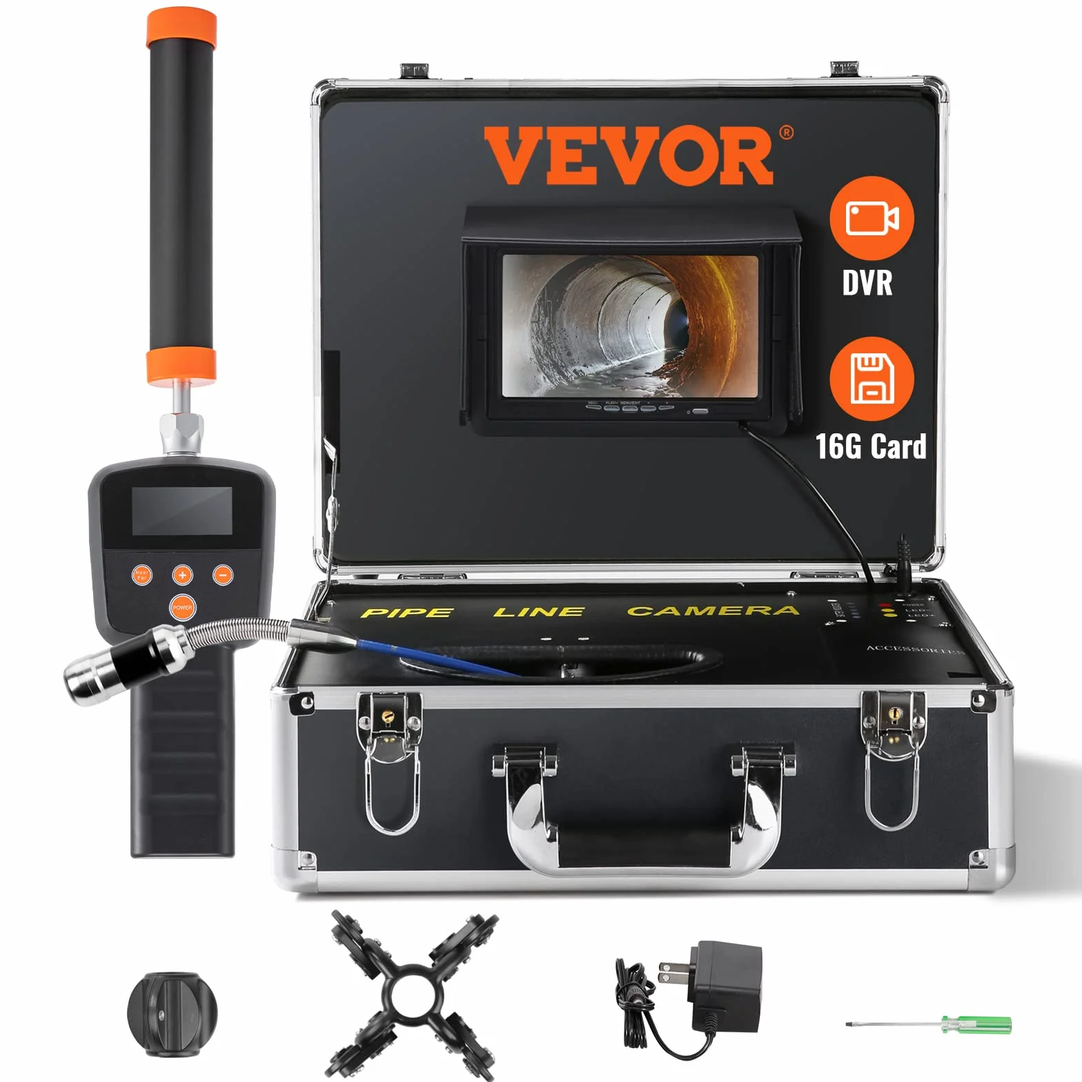 VEVOR Telecamera Endoscopio Sonda 1000TVL 7 Pollici Cavo 30m Ispezione Fognatura