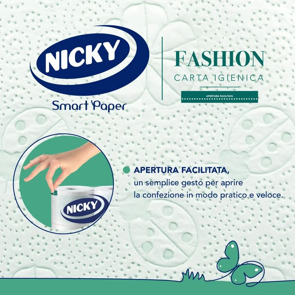 Nicky Fashion Carta Igienica 4 Rotoli 165 Fogli 4 Veli 3 Texture Colori Profumo Talco FSC