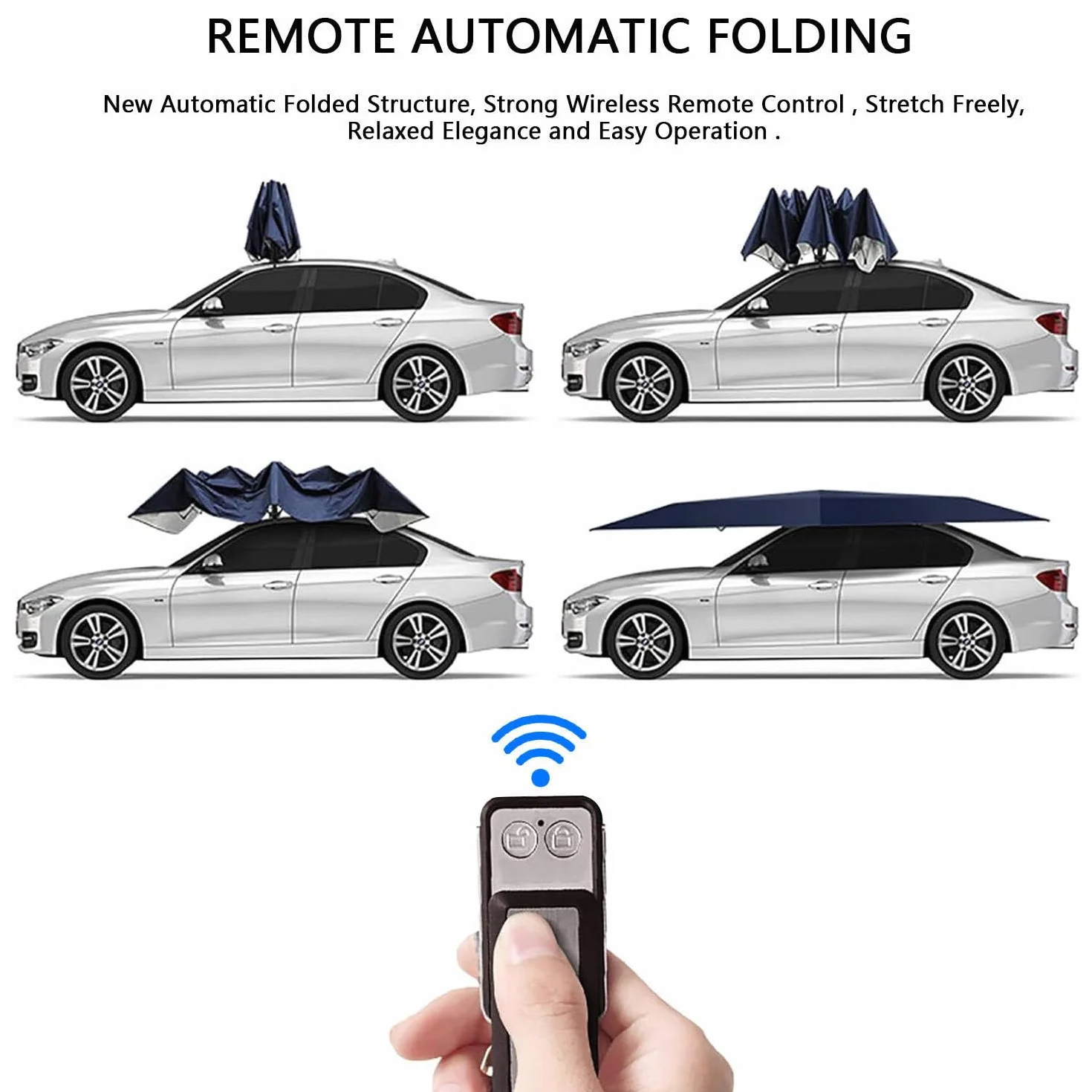 Tenda per Auto Completamente Automatica, Tenda per Copertura Auto Portatile, Tende da Sole Pieghevoli, Copertura per Auto con Avvio Remoto, 4.2M Ombrelloni per Auto,Grey