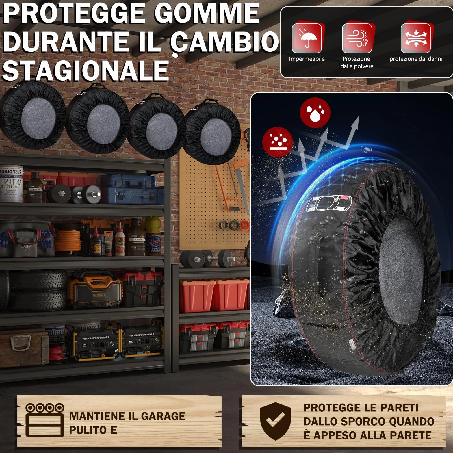 Moveland Set Da 4 Copri Pneumatici 13-17 Pollici Impermeabili Con Cuscinetti In Feltro