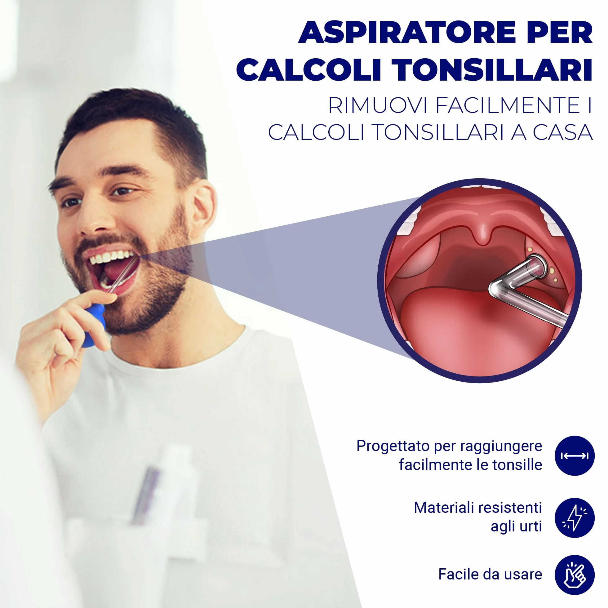 Oravix Pipetta Per Calcoli Tonsillari, Aspiratore Tonsille, 3-in-1 Kit Rimozione Calcoli Tonsillari