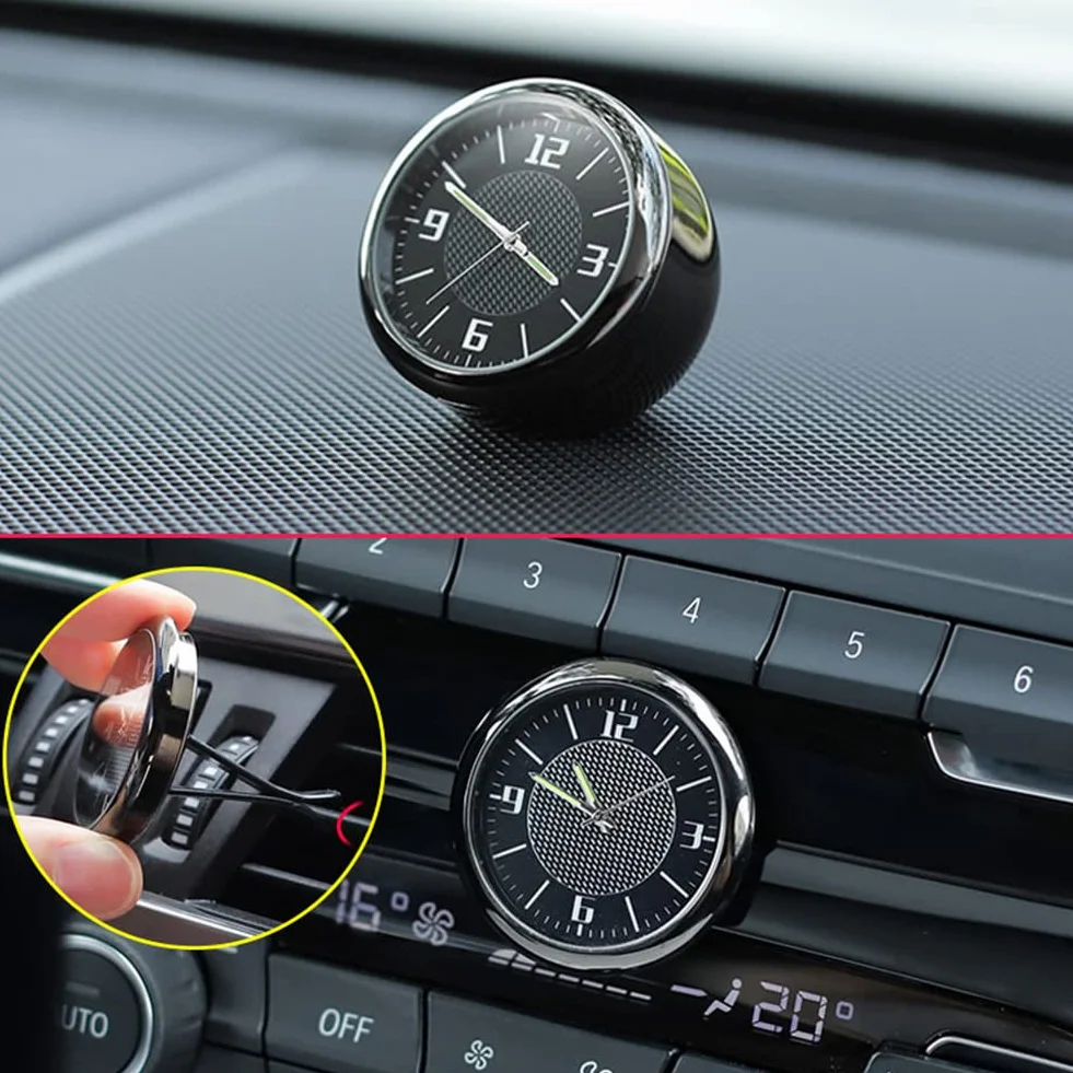 SPORTARC Orologio da auto, cruscotto fluorescente, apertura di ventilazione, da incollare, orologio al quarzo, orologio analogico per auto, barca, bicicletta, casa, lega di zinco