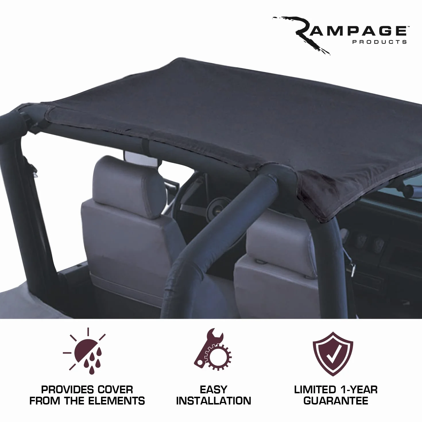 RAMPAGE PRODUCTS California Brief Soft Top for Jeep Wrangler TJ | Black Diamond, Vinyl | 93335 | Fits 1997-2006 Jeep Wrangler TJ