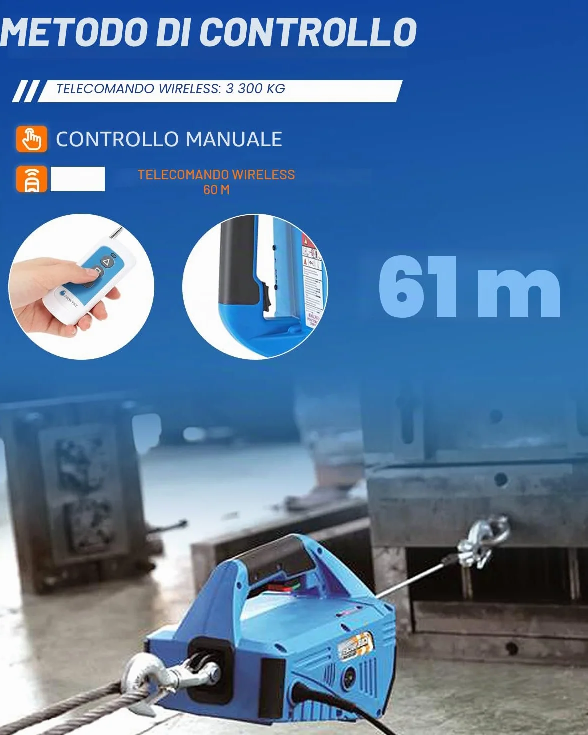 NEWTRY Paranco Elettrico 300 kg 1500W Verricello Elettrico 220V