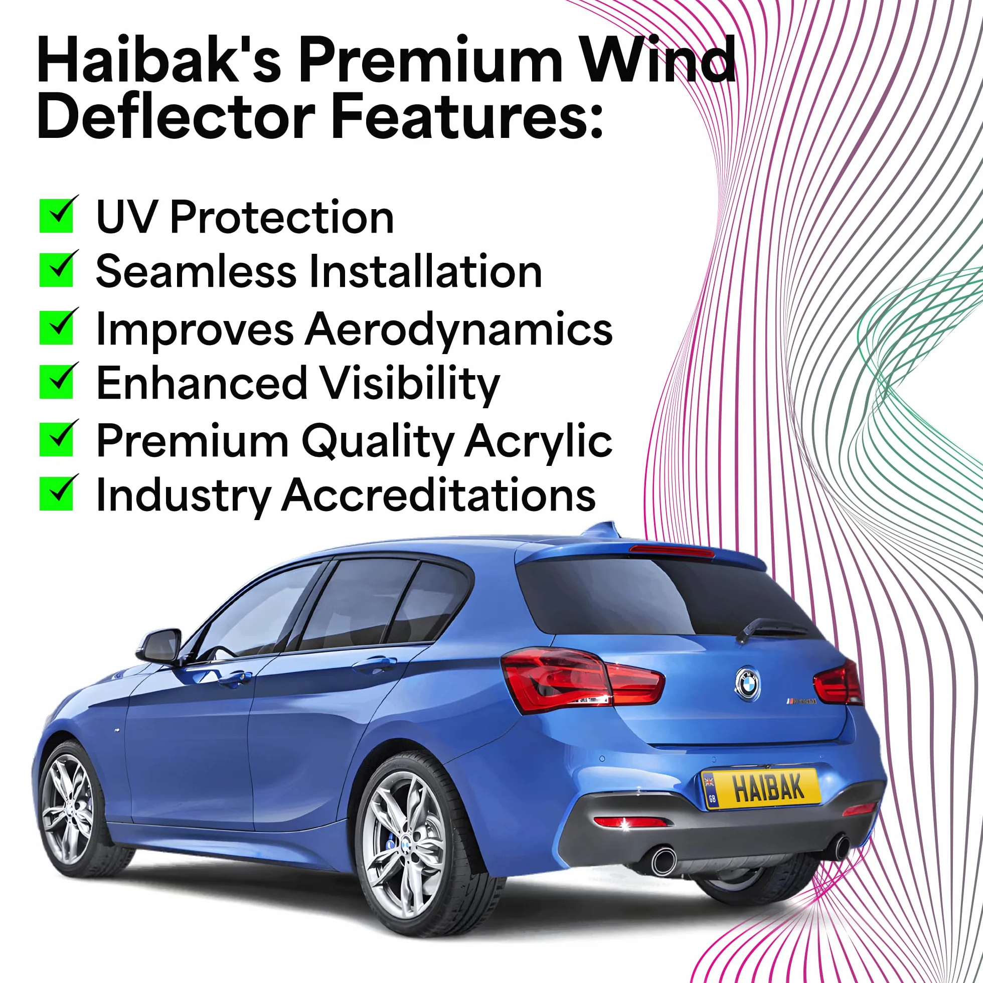 Haibak Wind Deflectors Set Compatible With BMW 1 Series F20 2011-2019 5 Doors Hatchback 4pc Tinted in Channel Fitment
