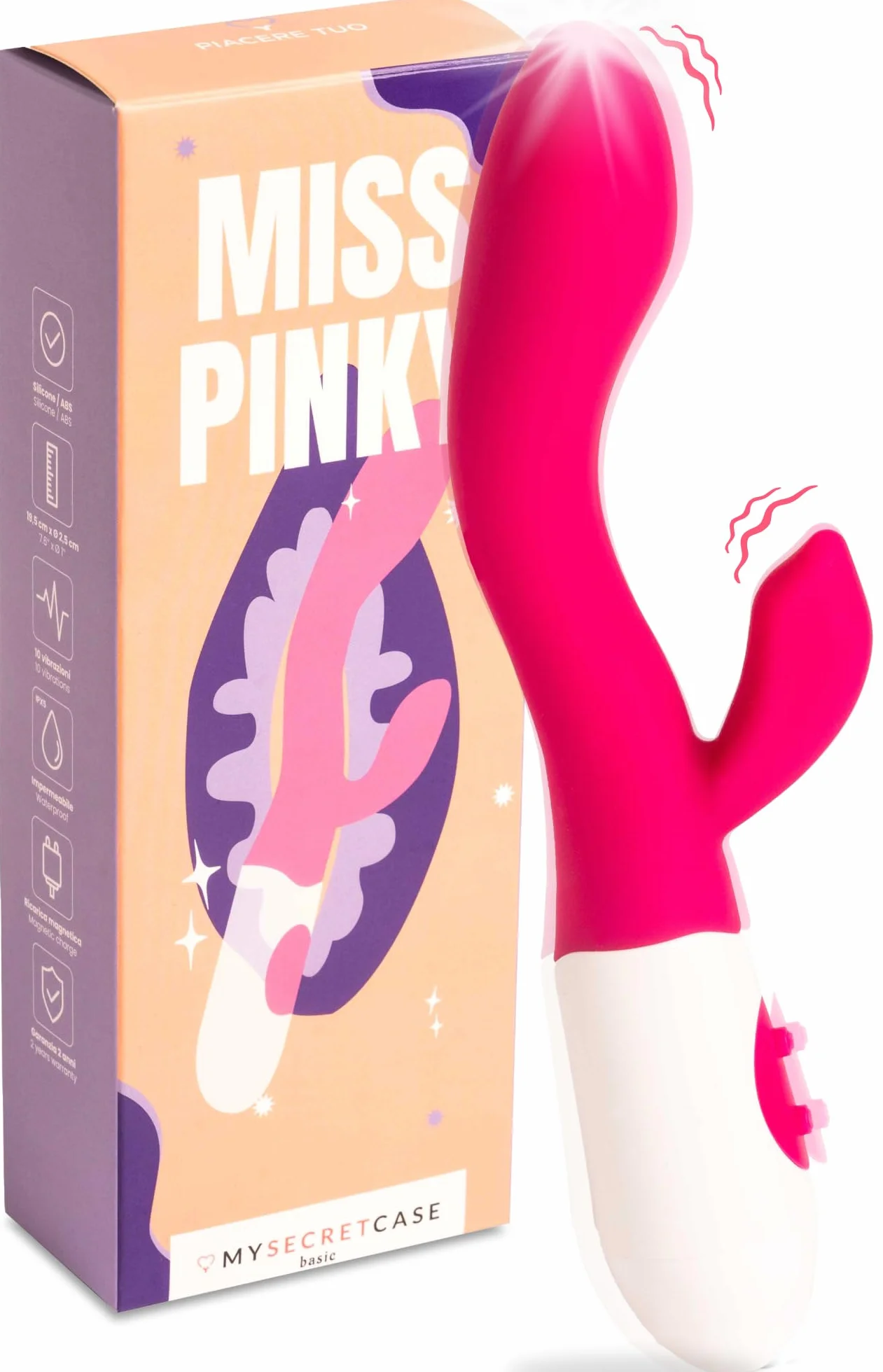 MySecretCase Vibratore Rabbit Punto G Squirting 19,5cm 10 Modalità Vibrazione Sexytoysys (Fucsia)