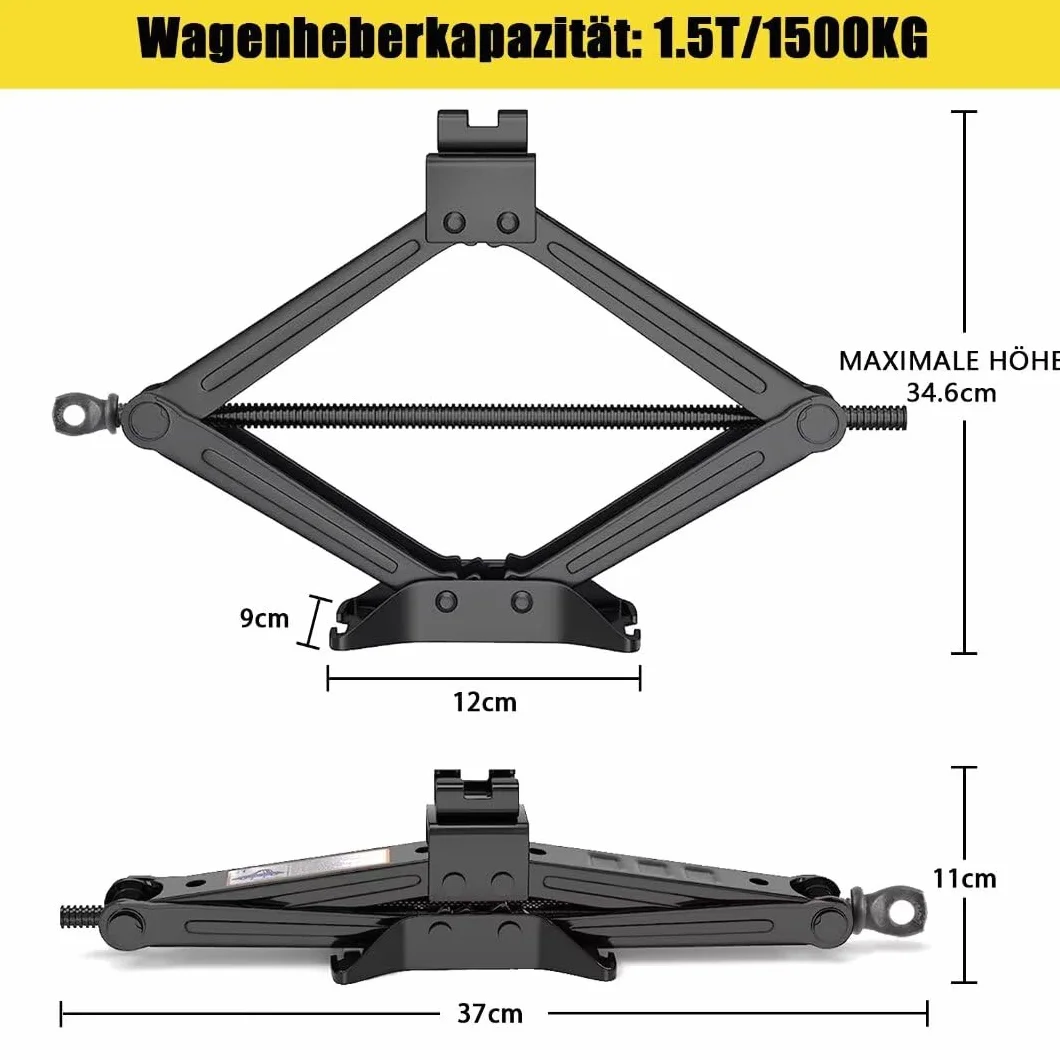 Cric per Auto 1,5 T Professionale con Cricchetto, Altezza Max 346 mm, Capacità 1500 kg per SUV, Camion, Auto