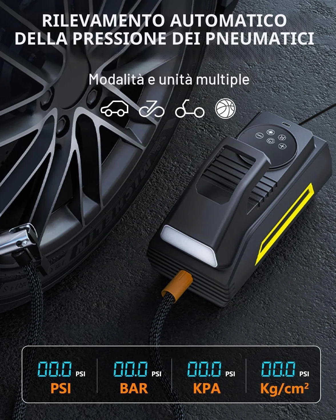 Motomoyo Compressore Aria 12V Portatile 35L/Min Auto Moto Bici