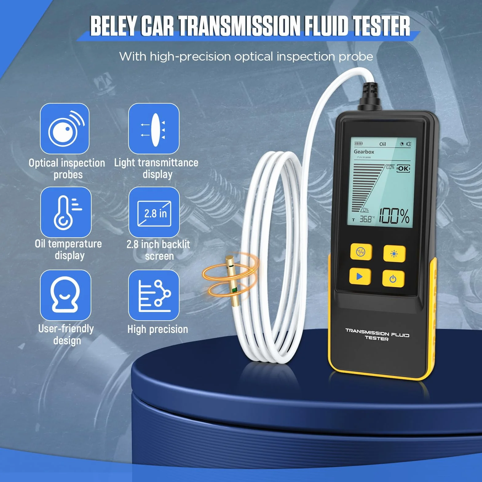 BELEY Tester per olio di trasmissione digitale per auto, con schermo da 2,8" e tubo da 800 mm, verifica la trasmissione della luce e la temperatura di diversi fluidi di trasmissione