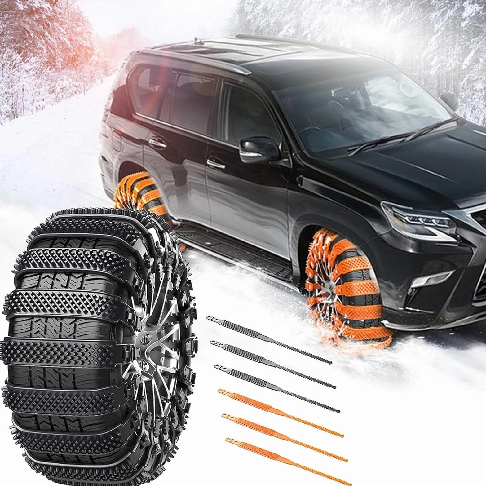 Catene da Neve per Auto, Catene per Pneumatici da Neve Antiscivolo, Fasce Antiscivolo Anti Slittamento Emergenza Neve, Regolabili, Possono Essere Utilizzate su Strade Innevate, Fangose (Nero)