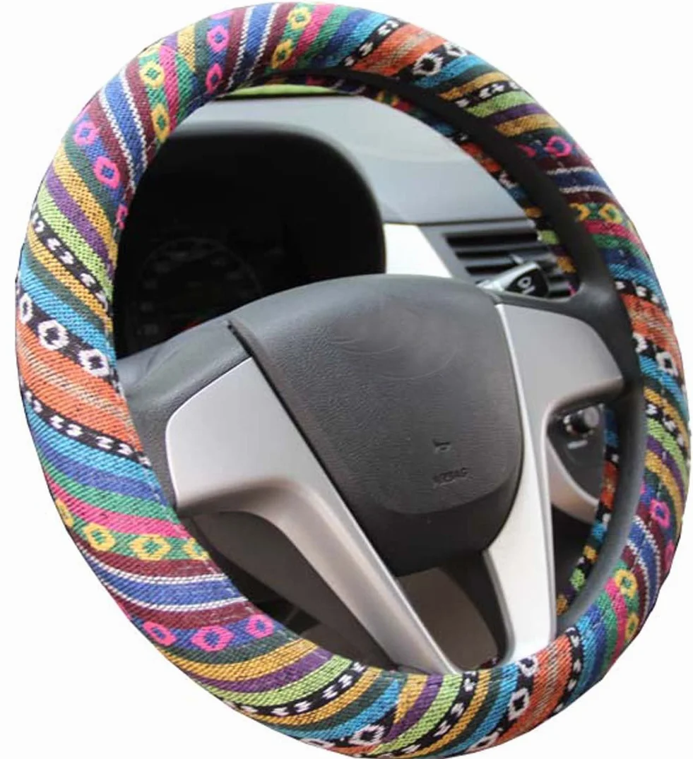 Mayco Bell 2017 Stile Etnico Grossolano Lino Panno Auto Coprivolanti Anti Scivolo e Assorbimento del Sudore Auto di Copertura Wrap (D)