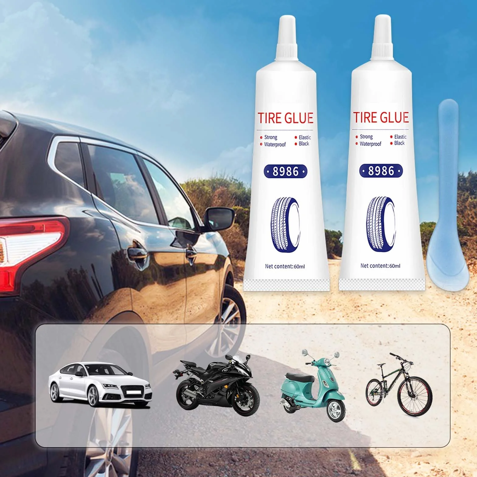 Kit Riparazione Pneumatici 120ml per Auto, Moto, Bici - Ripara Gomme, Crepe e Buchi