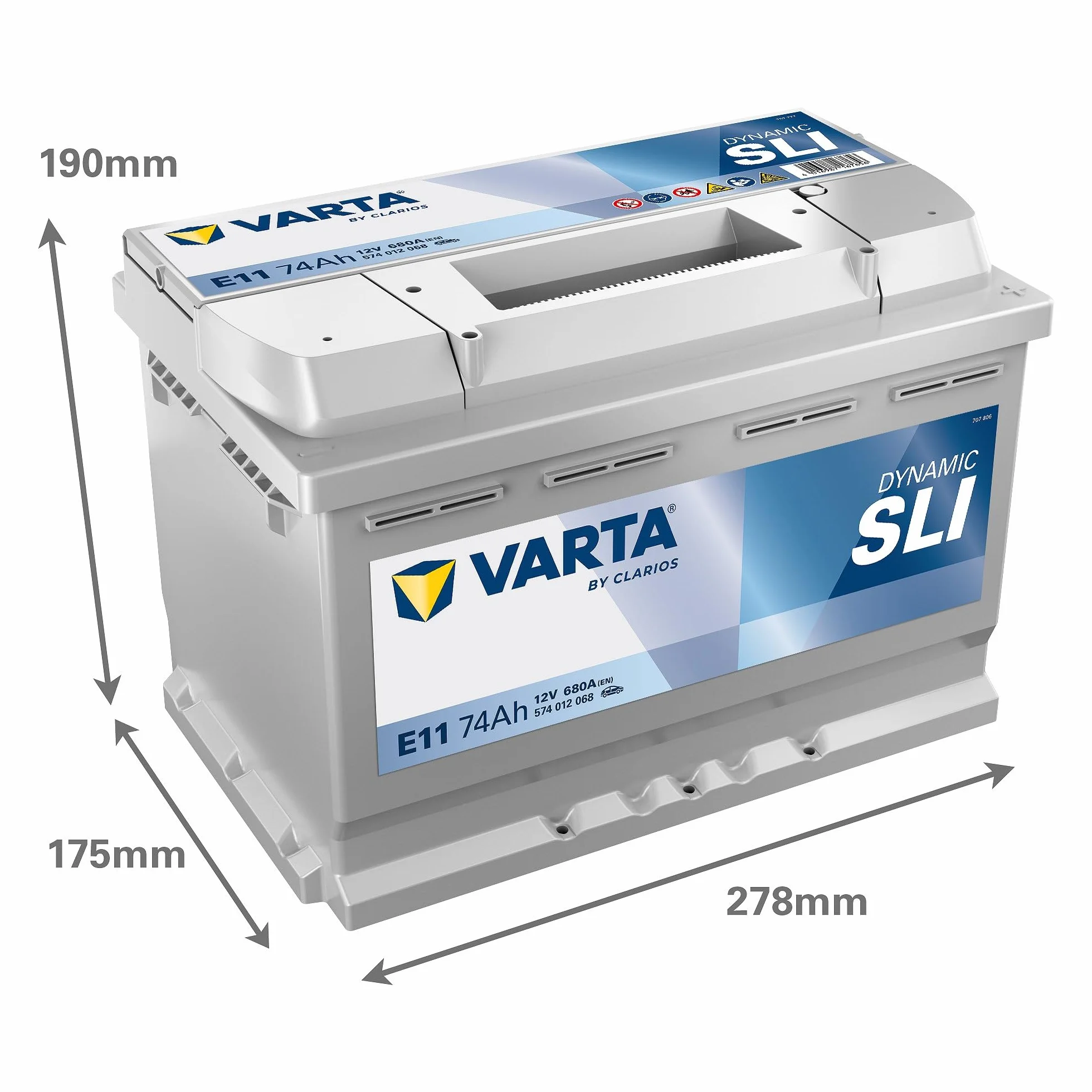 VARTA Automotive DYNAMIC SLI (E11) 12V 74Ah 680A - Batteria auto al piombo-acido per veicoli standard senza start-stop - Batteria di avviamento per fabbisogno energetico base - senza manutenzione