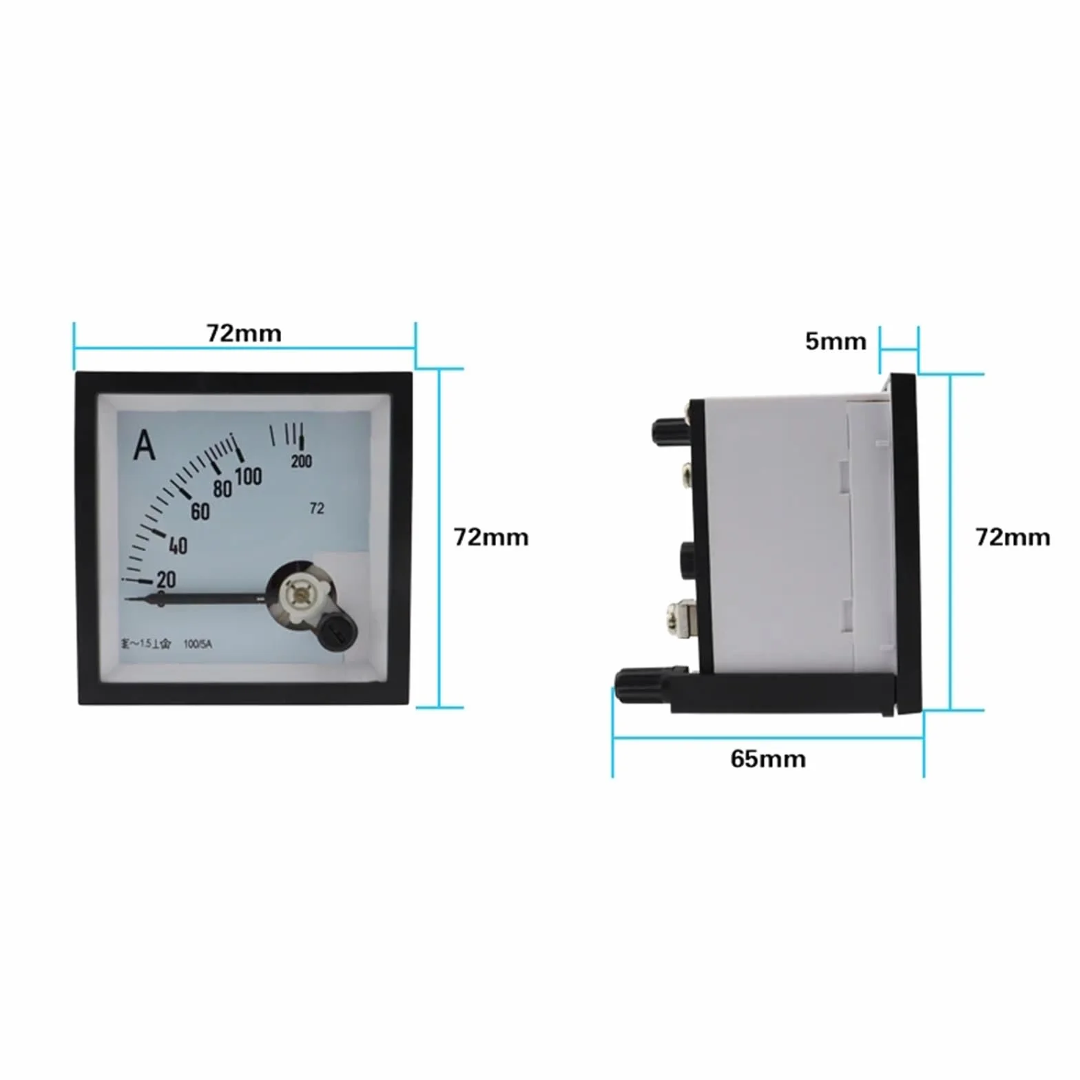 1 pz SQ-72 puntatore 72 * 72 mm amperometro CA 1A 2A 3A 5A 10A 15A 20A 30A 50A 100A 150A SQ-72 serie misuratore AMP analogico 72x72 mm dimensioni CZ-72(10A)