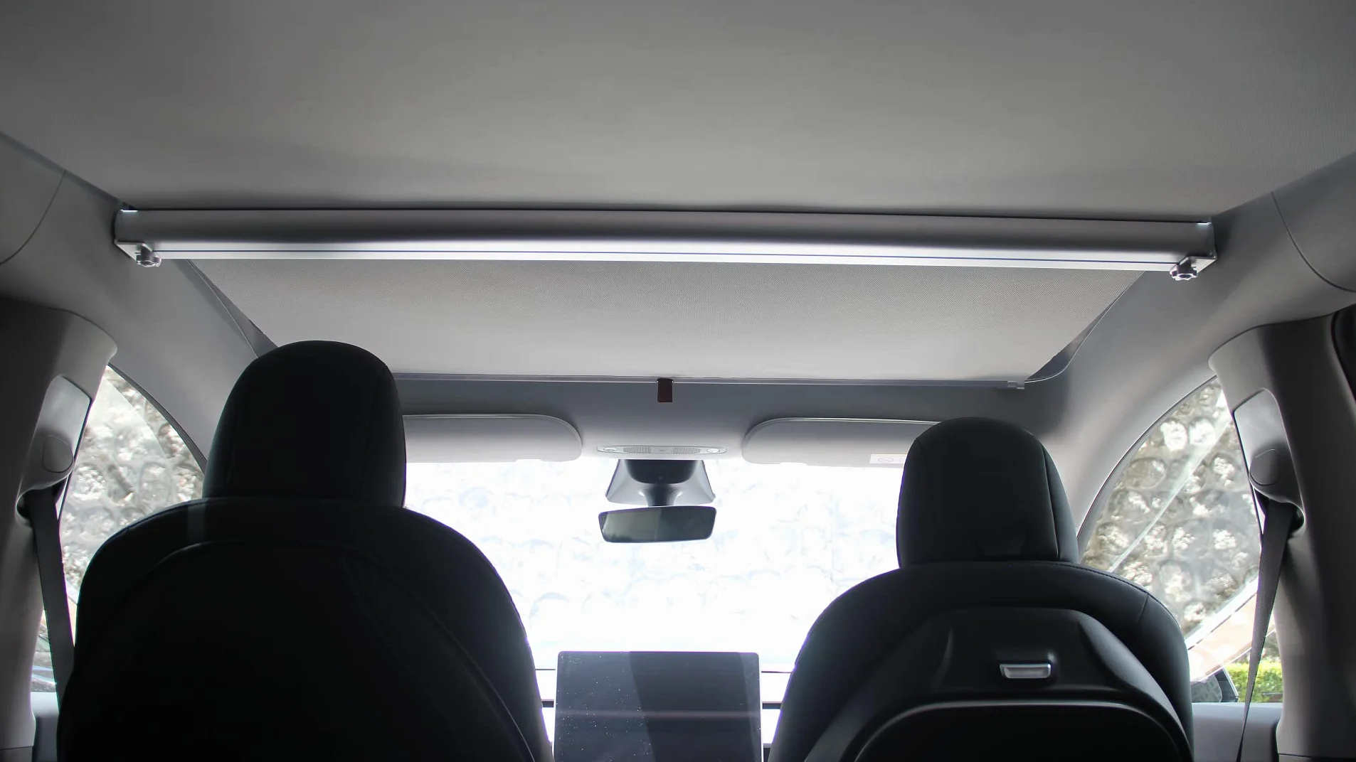 Tendalino parasole per tetto apribile in vetro per Tesla Model Y, isolamento termico e ombreggiante, stoccaggio a rotazione