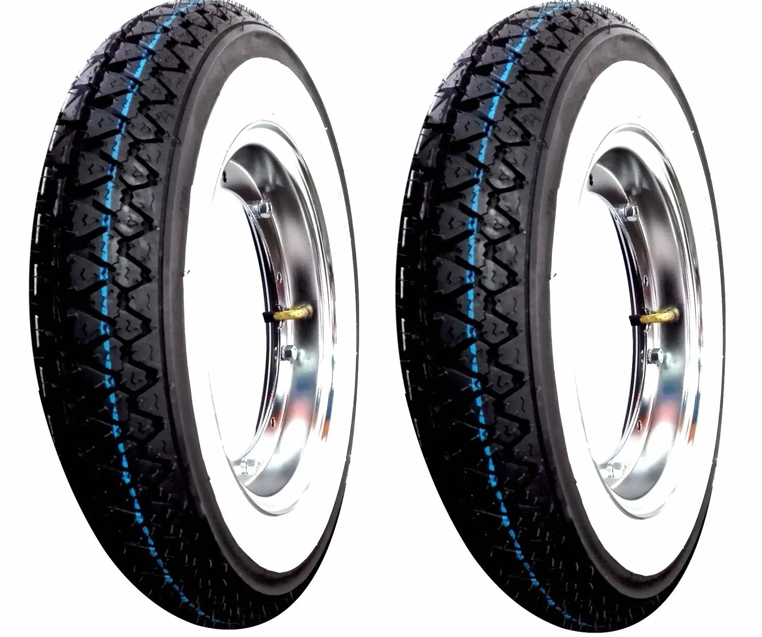 COPPIA RUOTE COMPLETE MONTATA PER PIAGGIO VESPA PX 125 150 200 KENDA K 333 FASCIA BIANCA DOT 2016 3.50-10 51J 4PR