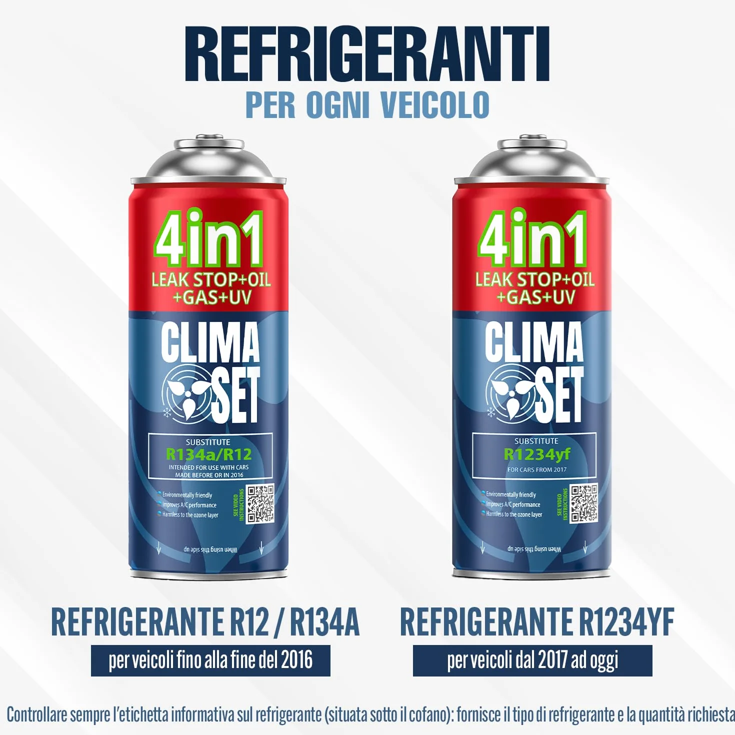 Kit Ricarica Gas Climatizzatore Auto R134a 4in1 con Olio Sigillante Colorante UV Tubo Flessibile