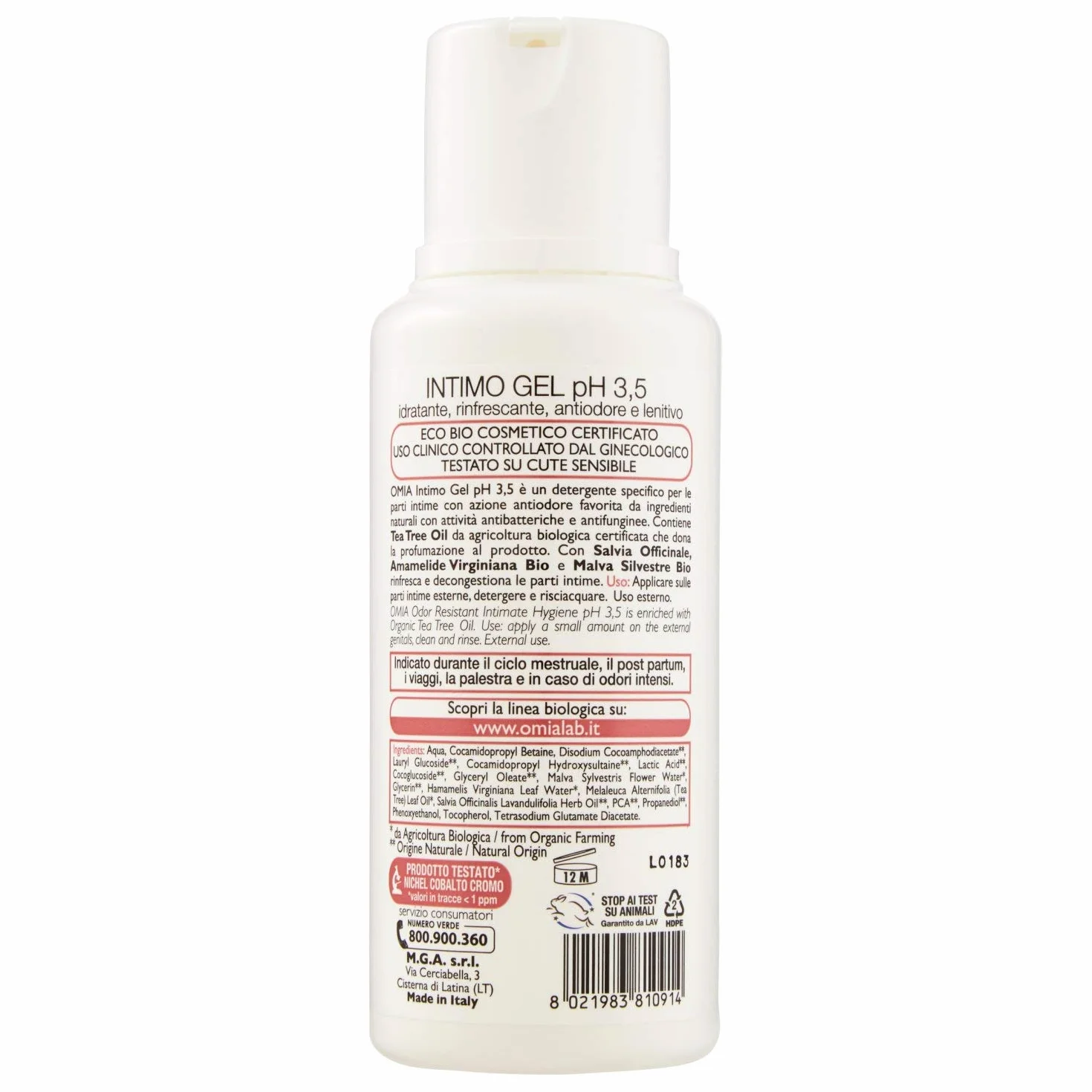 Omia Sapone Intimo Eco Bio Ph 3.5 Malva Officinalis Detergente Intimo 250ml
