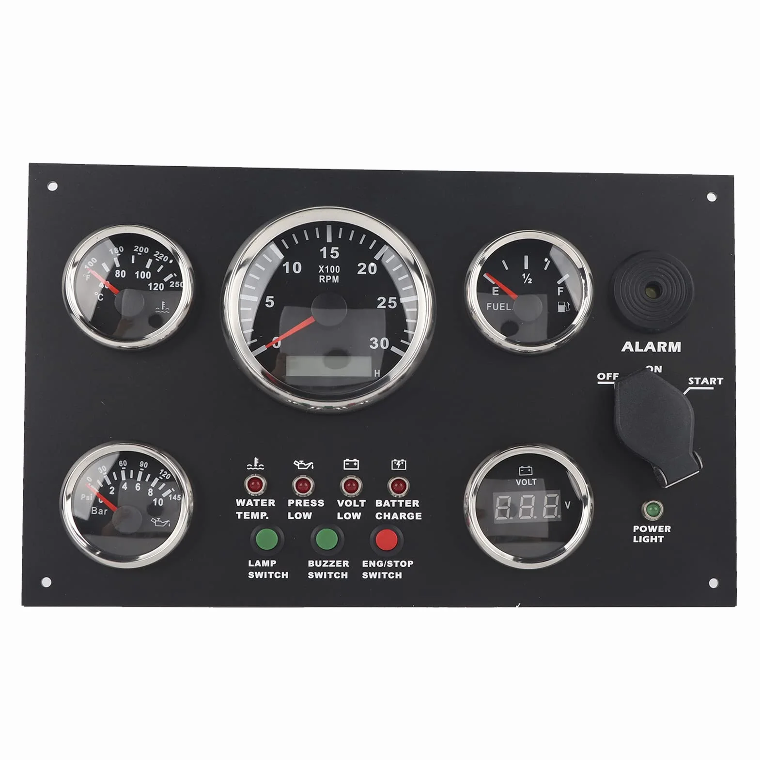 Quadro Strumenti 12V/24V con Pressione Dell'olio, Temperatura Dell'acqua, Display della Tensione per Motori, Gruppi Elettrogeni, Camper, Yacht