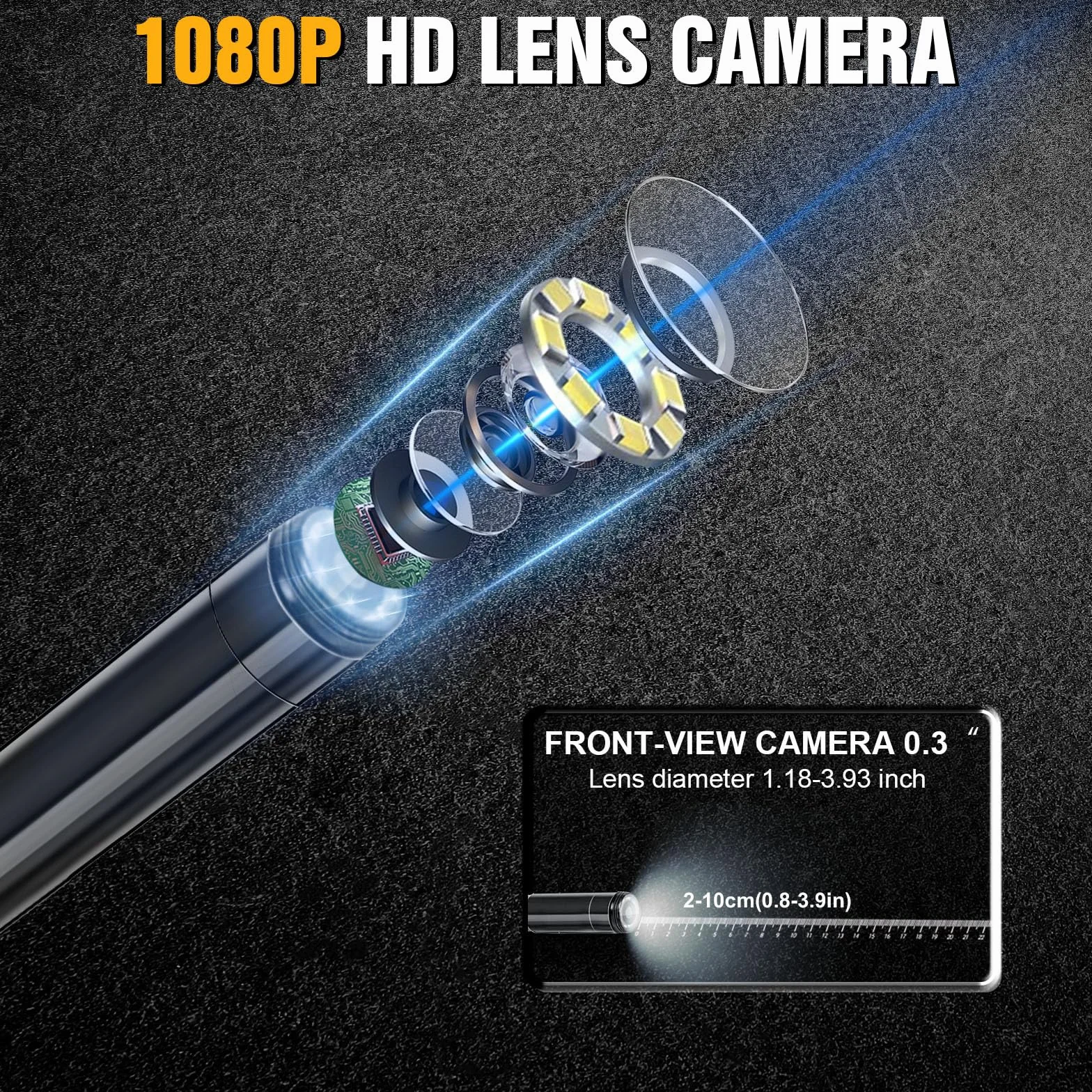 Endoscopio Industriale HD 10800P 5M Sonda Impermeabile con Telecamera LCD 4.3" 8 LED Cavo Semirigido