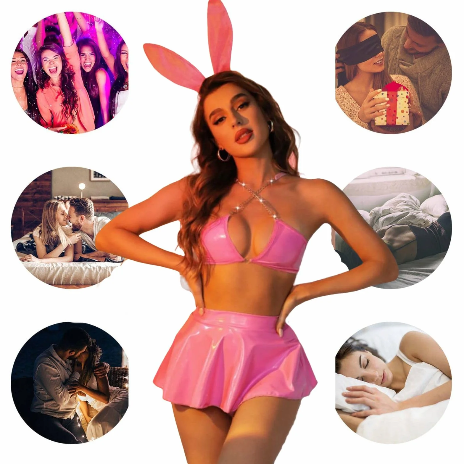 Rosvajfy Costume Coniglio Sexy Donna Lingerie Coniglietta Pelle Cosplay Outfit Gioco Ruolo Babydoll Halloween