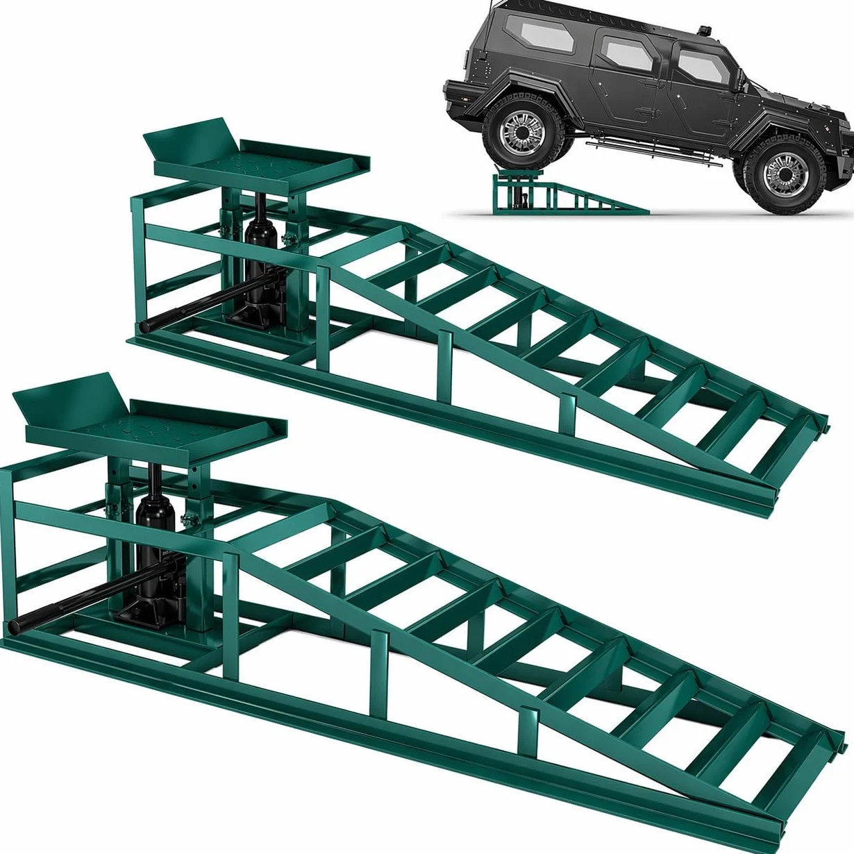 TANIASHOP Set 2 Rampe Carrabili con Martinetto Idraulico Auto Max 3000Kg Regolabili Sollevamento 305-370 mm Piattaforma Antiscivolo per Manutenzione Auto Furgoni Officina