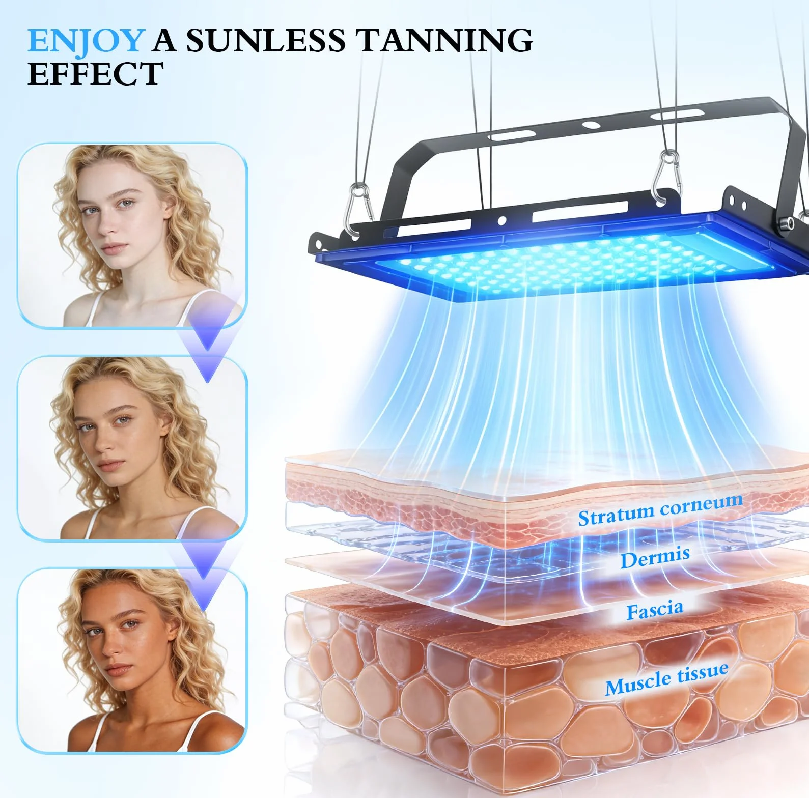 Lampada Abbronzante 460nm 50W Solarium Casa 5 Livelli Luminosità 4 Timer Supporto Pieghevole Regolabile Gancio Sospeso Corpo Viso Continua Pulsata