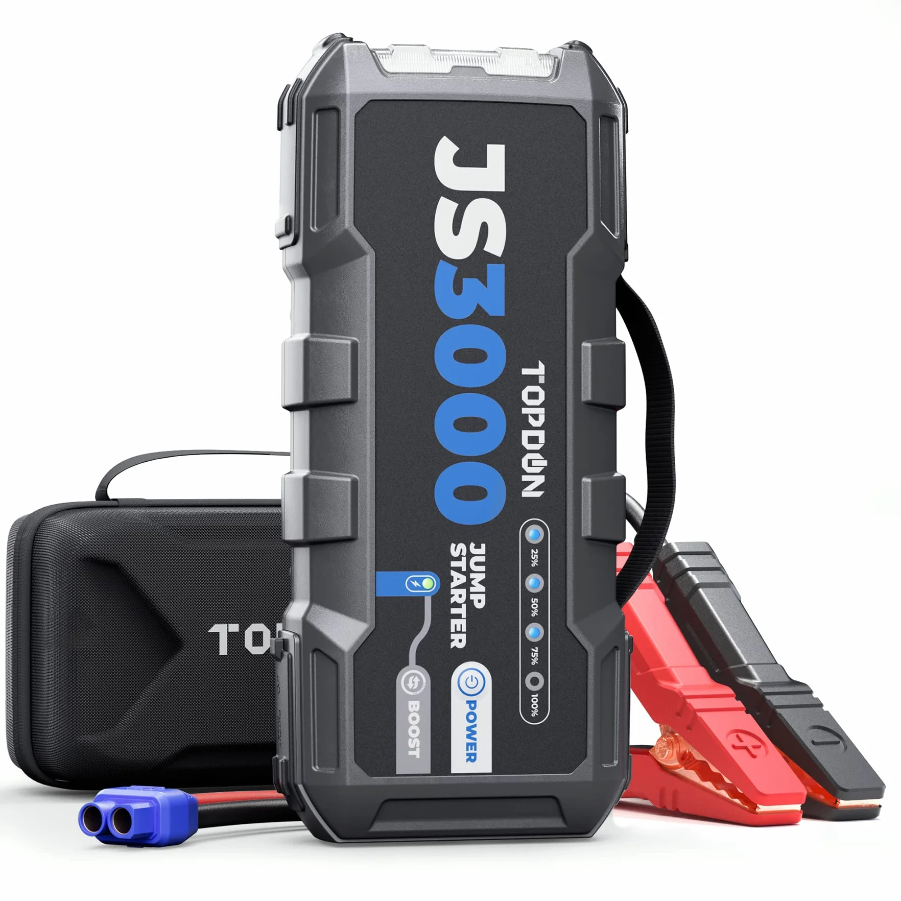 TOPDON Avviatore di emergenza, Avviatore di emergenza per batteria di picco da 3000A per motori diesel fino a 9L/7L, Starter di emergenza per batteria portatile da 12V con cavi jumper