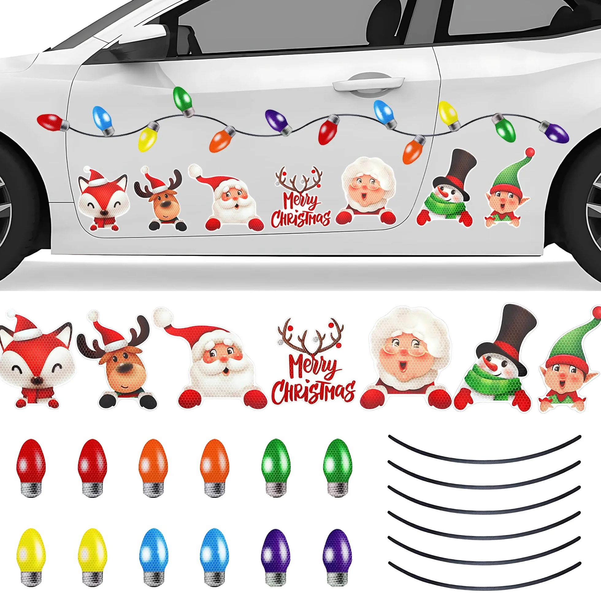 Set 25 Pezzi Magneti Auto Natale Riflettenti Albero Renne Babbo Natale Fili Magnetici Decorazioni Feste