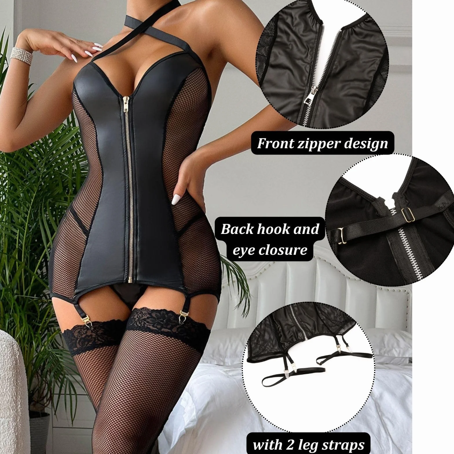 Abito sexy in lattice pelle laccata effetto bagnato con chiusura lampo senza maniche da discoteca cocktail taglie S-XL