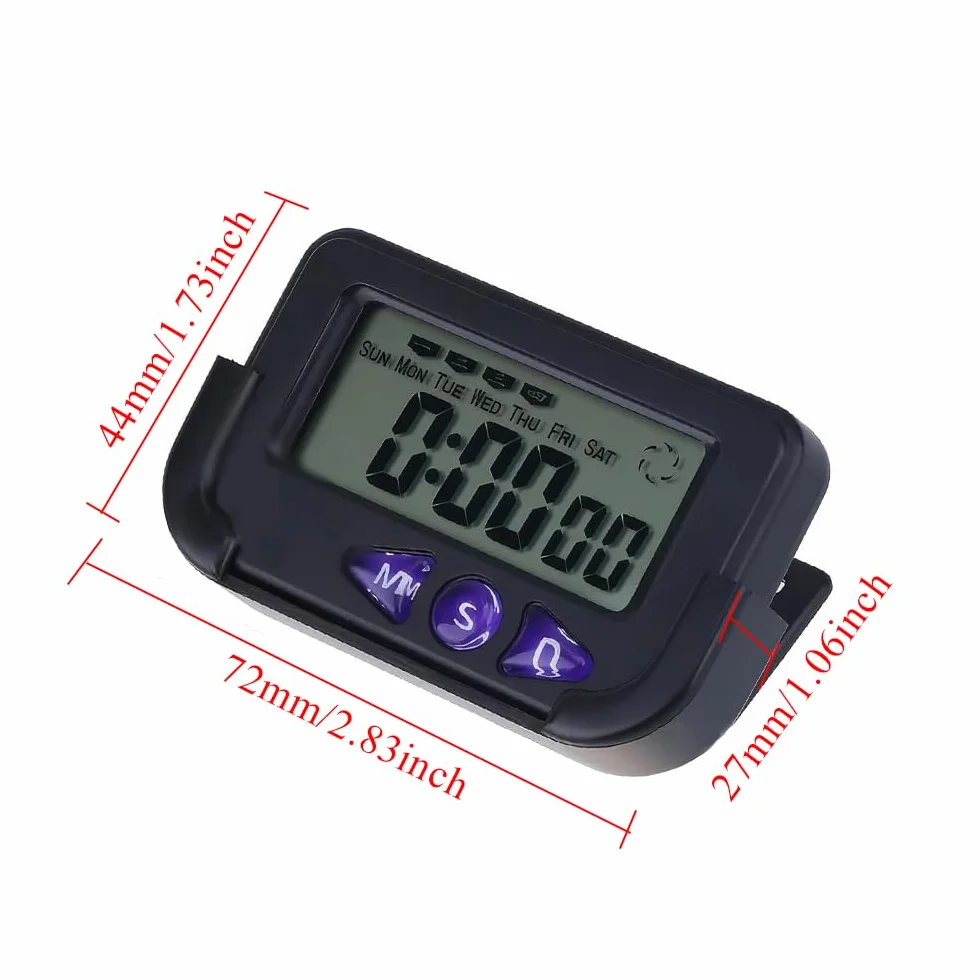 Baceyong Orologio Digitale LCD, Mini Orologio da Auto ABS, Cronografo da Tavolo, Orologio Elettronico da Auto per Veicolo, Casa, Ufficio, Viaggio con Cuscinetto Adesivo - Nero