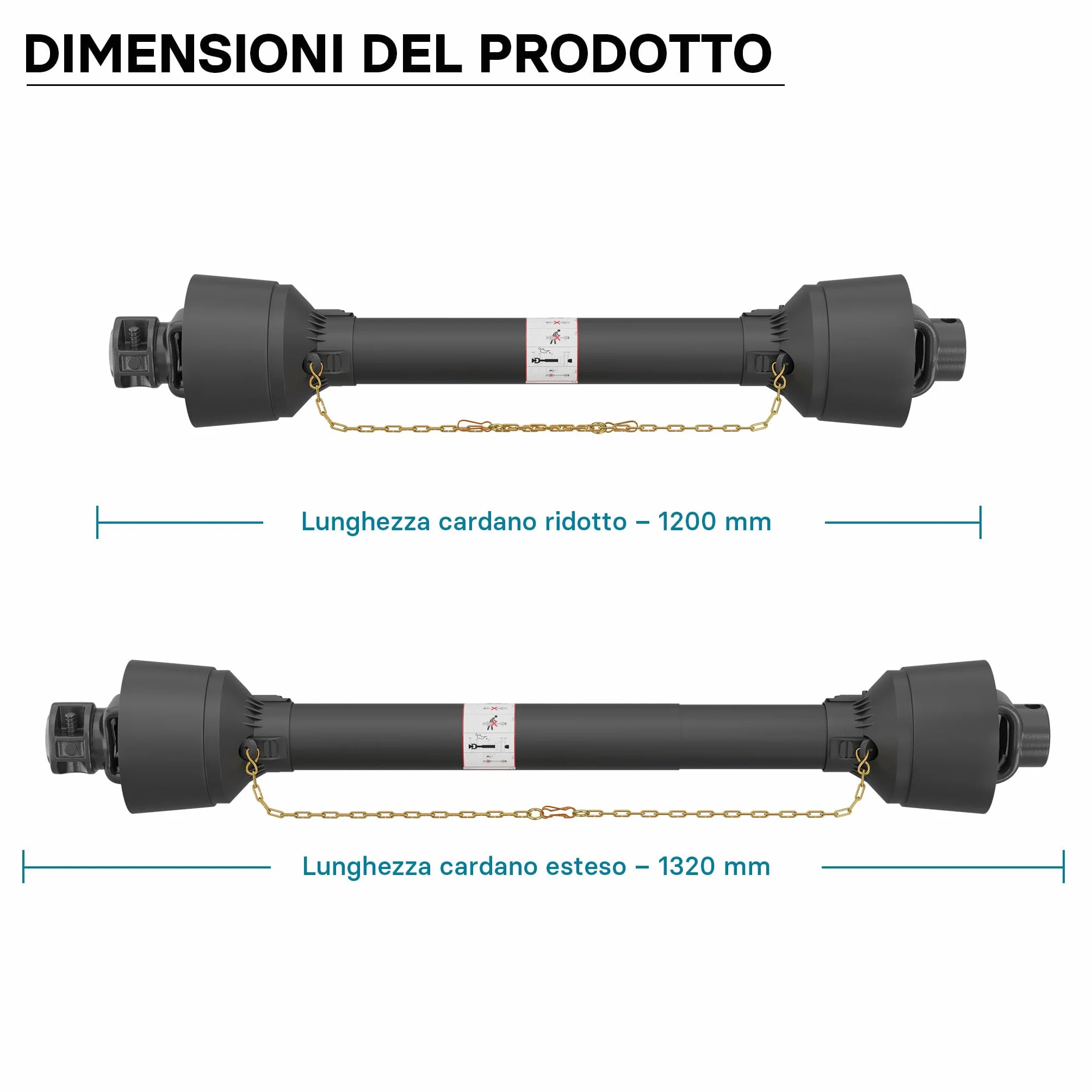 Wiltec Albero cardanico T6 Giunto cardanico 1200-1320mm 830Nm 540rpm Cardano 74kW (100CV) 2X 1 3/8" Z6
