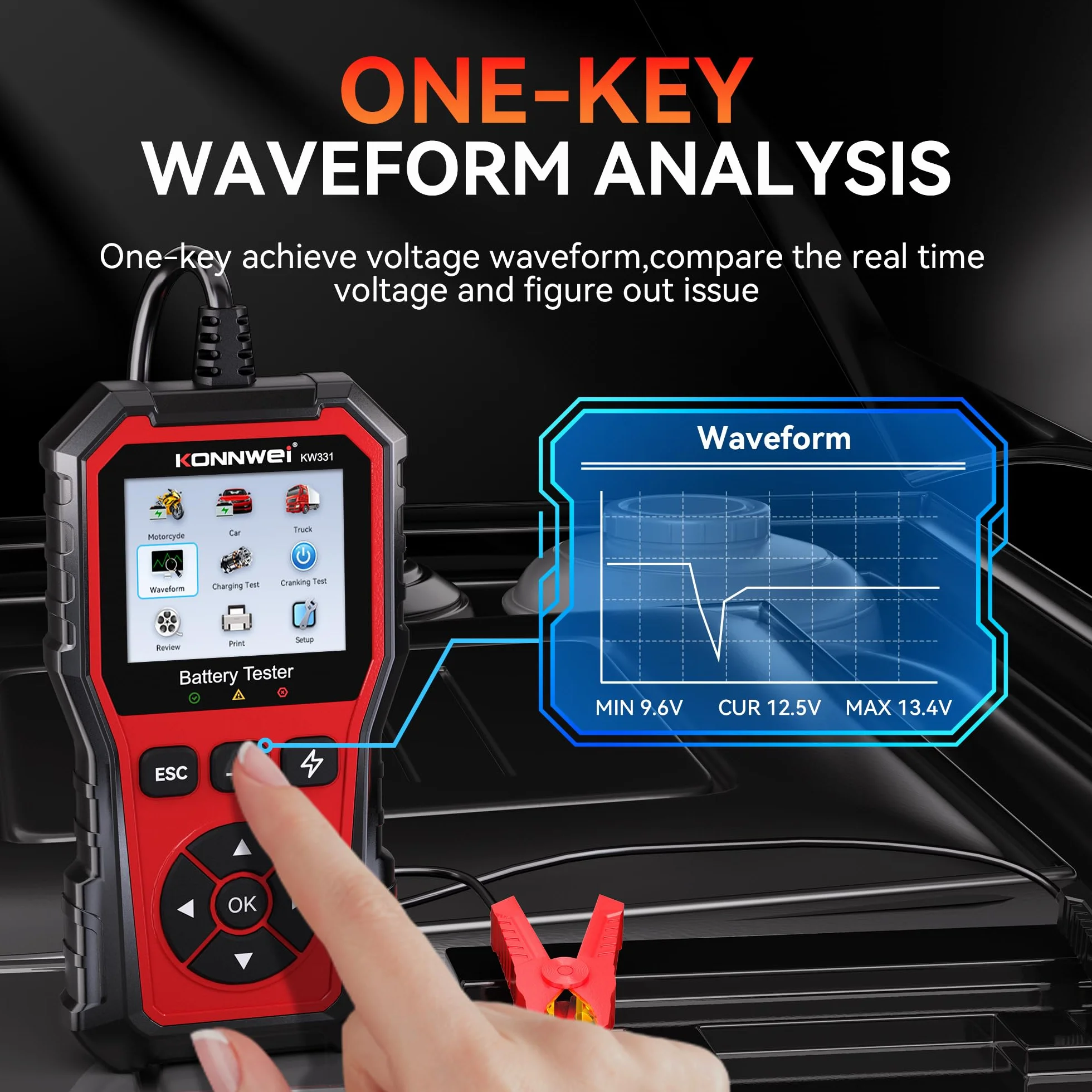 KONNWEI KW331 Tester per Batterie Auto 100-2000 CCA con Stampa Cloud 6V 12V 24V AGM Litio Gel Analizzatore Digitale Alternatore Automobilistico Sistema di Avviamento e Carica