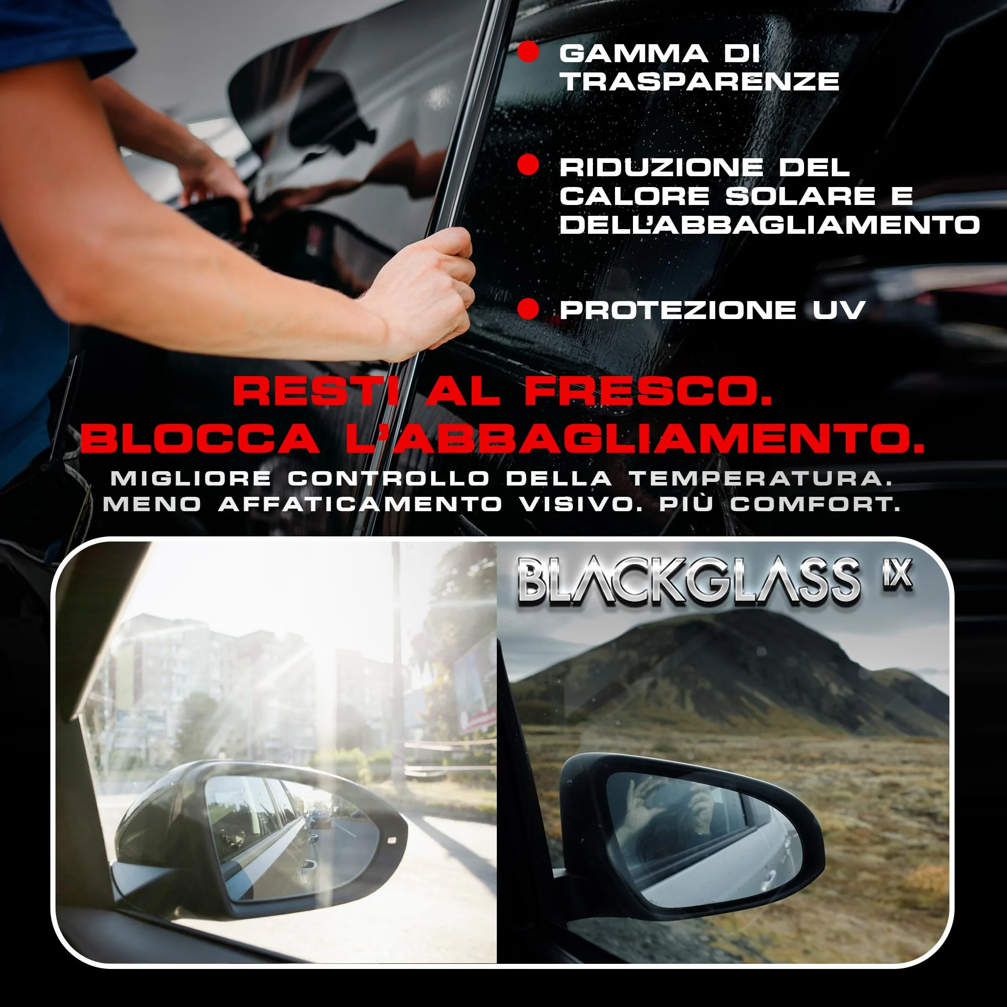 Pellicola Oscurante Vetri Auto BLACKGLASS IX di Alta Qualità (5% VLT, 6m x 0,65m, 2 Strati, Limo Black) Pellicola Parasole, Antiriflesso e Privacy con Istruzioni per Installazione