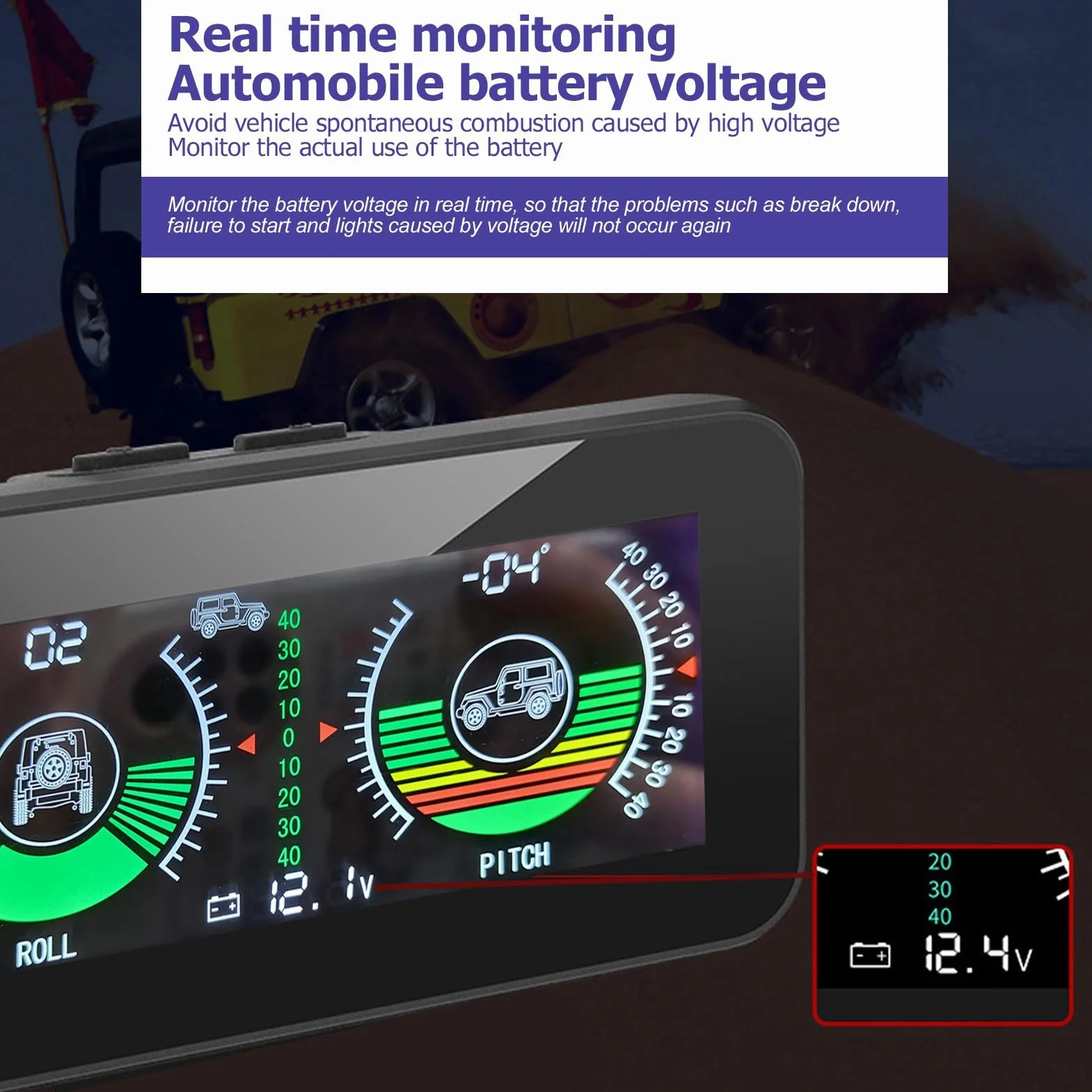 GPS HUD universale Indicatore di inclinazione livello auto con display LCD HD e avvisi allarme