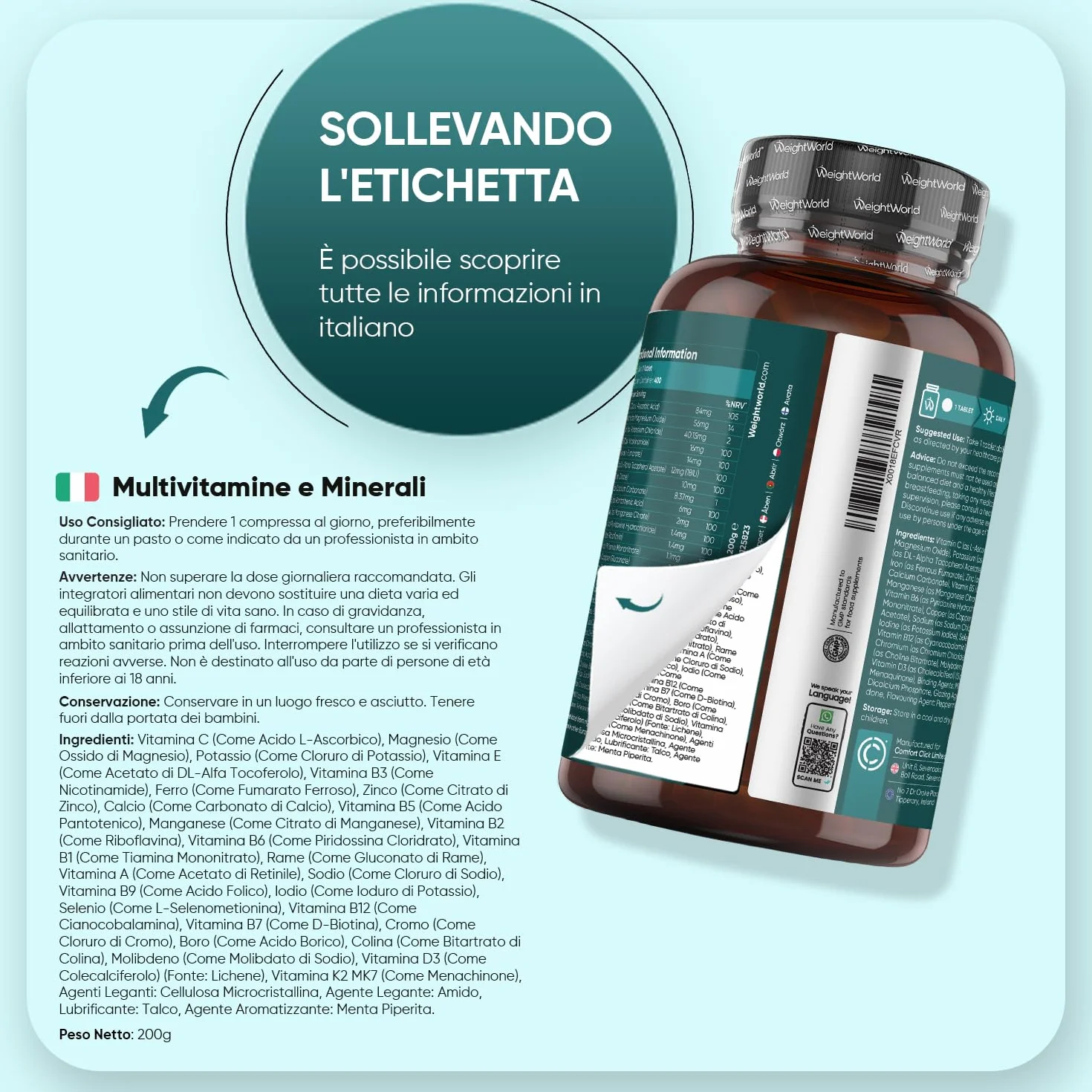 Multivitaminico Completo 400 Micro Compresse Vegane 27 Ingredienti Essenziali Uomo Donna Vitamine A B C D E K Ferro Zinco Potassio