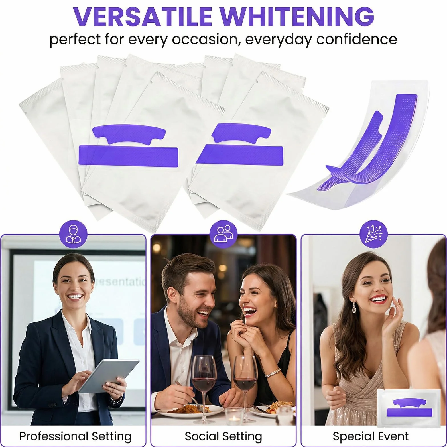 Professionali Strisce Sbiancanti Denti Viola, 10 Pezzi, Sbiancamento Rapido a Casa