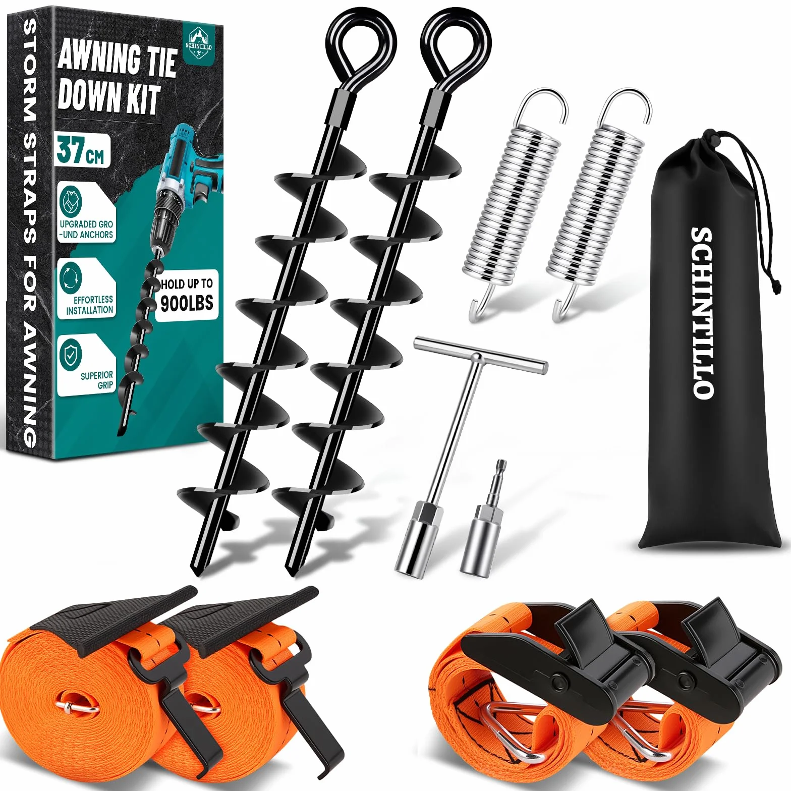 Tenda da Sole Kit Fissaggio Cinghie Anti-tempesta Set Completo con Picchetti 37cm