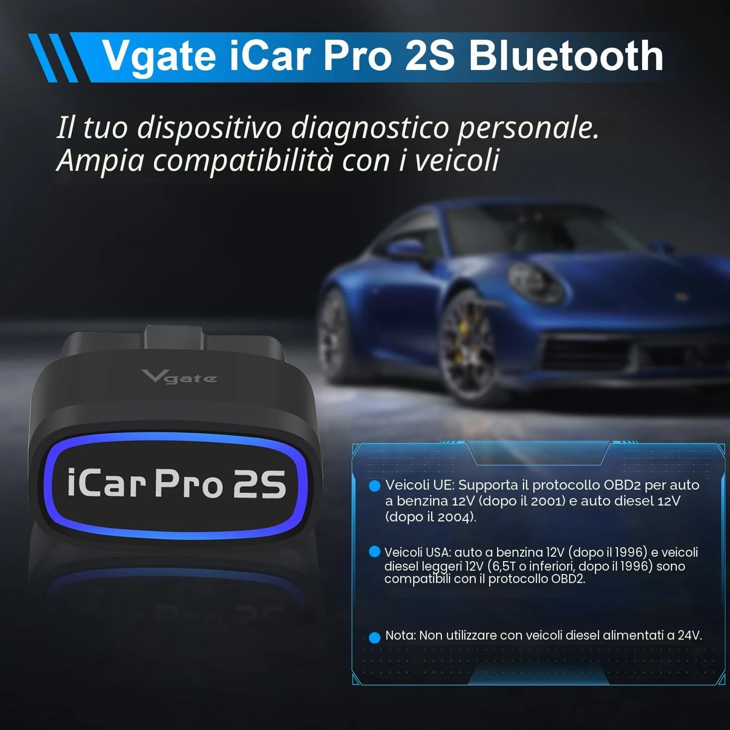 Vgate iCar Pro 2S Bluetooth OBD2 Strumento Diagnostico per iOS Android Windows Scanner Auto Veicoli Elettrici Ibridi