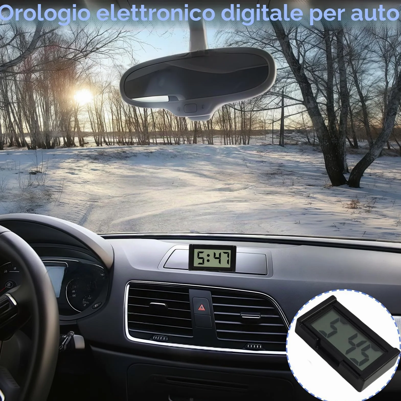 Mini Orologio Digitale da Auto LCD Elettronico, 2 Pezzi Bianco e Nero