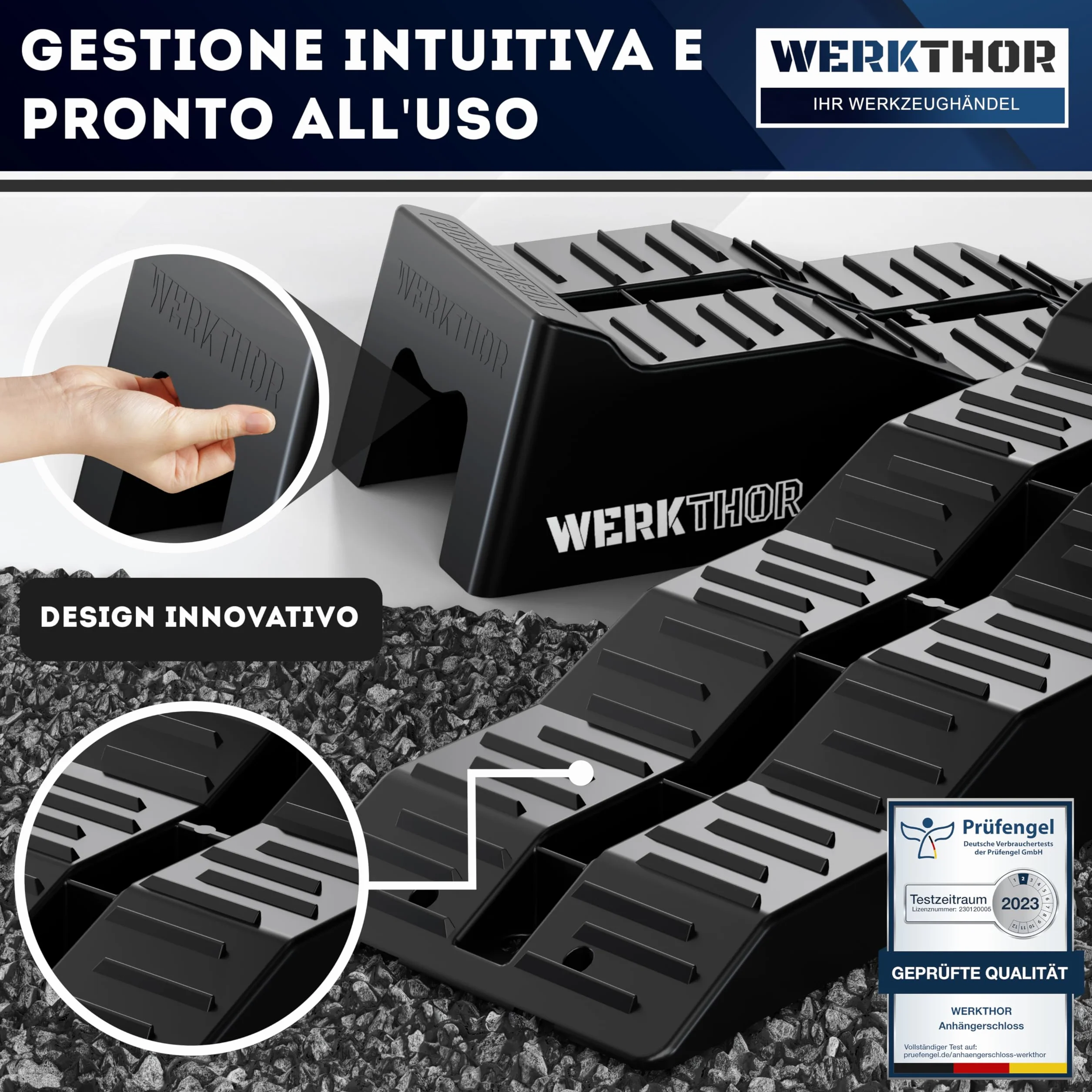 WERKTHOR Cunei per Camper [Nero Set 2 Pezzi] | Cunei Livellatori Camper fino 5T per Roulotte Van | Pedane Auto Sollevamento Resistenti Antiscivolo Ogni Superficie