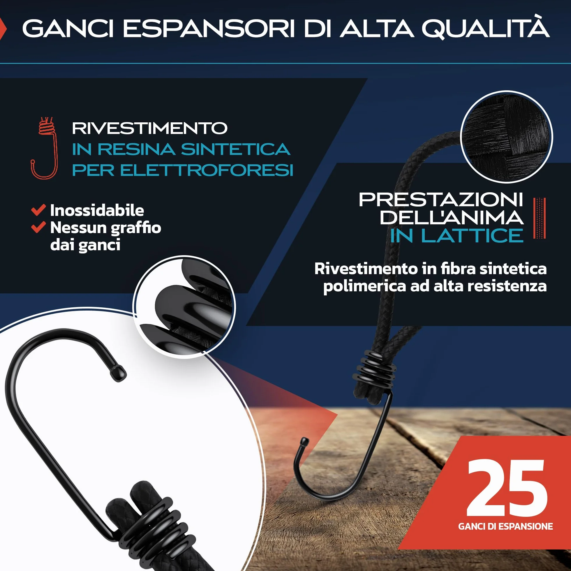 TRIBURG Espansore con ganci 13cm 25 pezzi elastico resistente cinghia tensionamento teloni