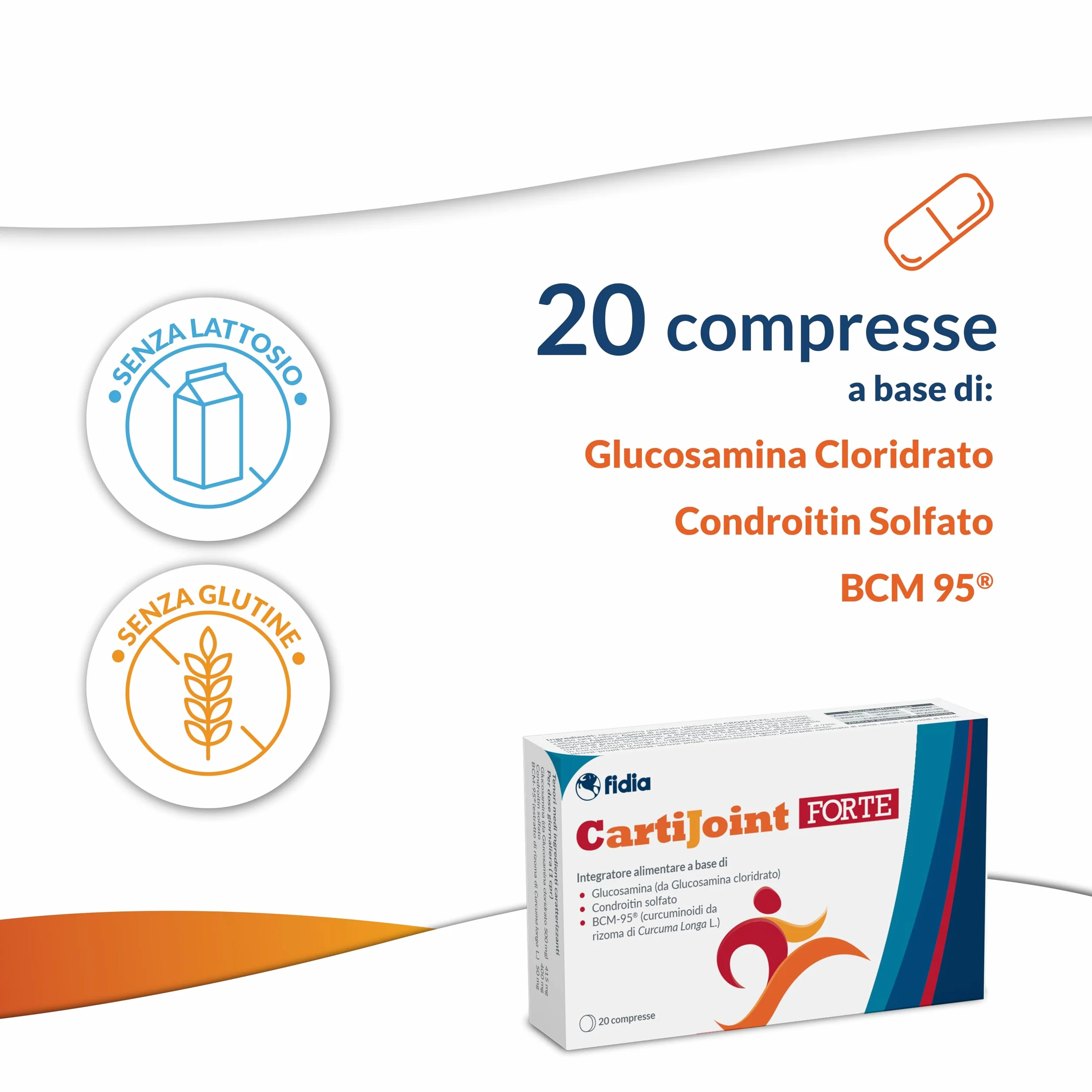 Fidia Farmaceutici CartiJoint FORTE 20 Compresse Integratore Alimentare Articolazioni Senza Glutine Lattosio