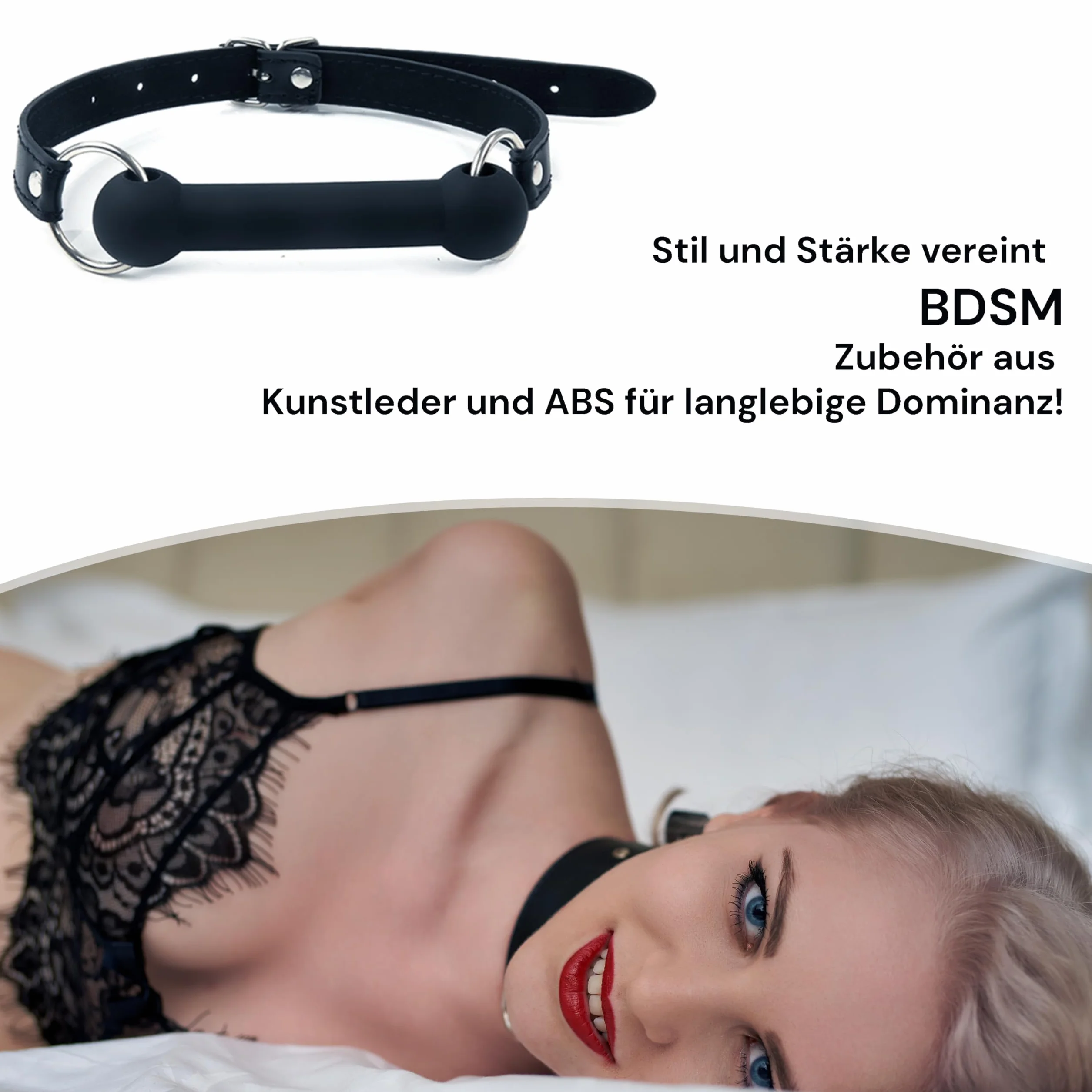 Mouth Gag BDSM a Forma di Osso Nero Regolabile Ecopelle per Bondage Fetish Gioco Ruolo