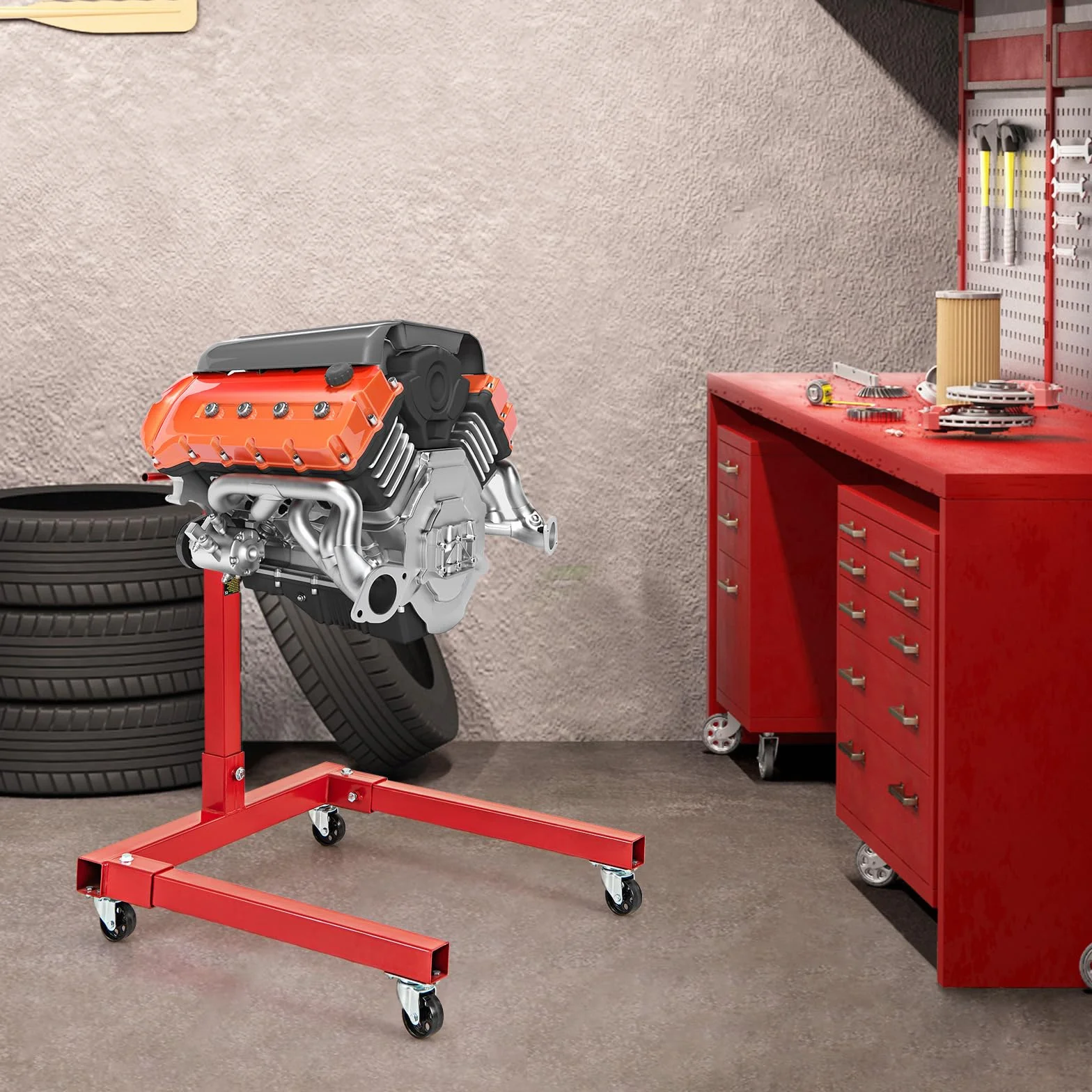 COSTWAY Cavalletto per Motore, Supporto Motore con Testa Rotante a 360°, 4 Bracci Regolabili, Ruote e Maniglia, capacità di carico 340 kg / 680 kg (Modello 680kg)