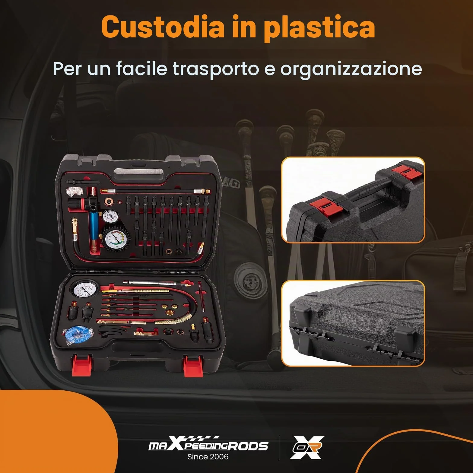 maXpeedingrods Tester di compressione per motori a benzina e diesel, 46 pezzi, tester di perdita di pressione per motori diesel, benzina, auto, camion, 50 bar, M10 M-12 M14 M-18